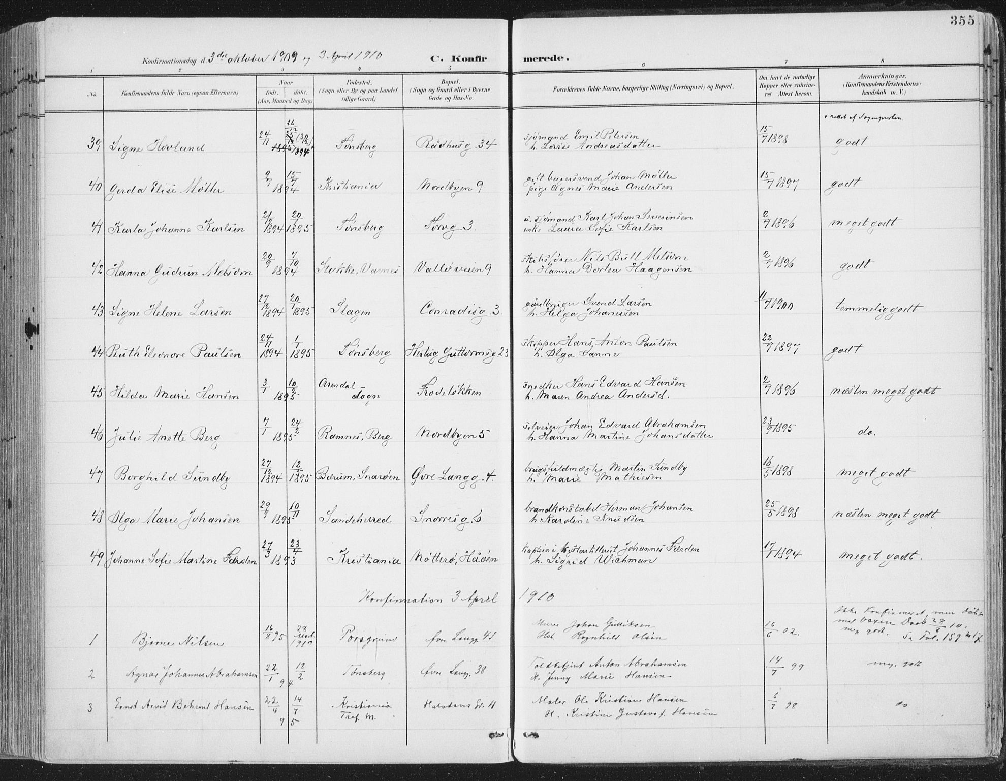 Tønsberg kirkebøker, AV/SAKO-A-330/F/Fa/L0014: Parish register (official) no. I 14, 1900-1913, p. 355