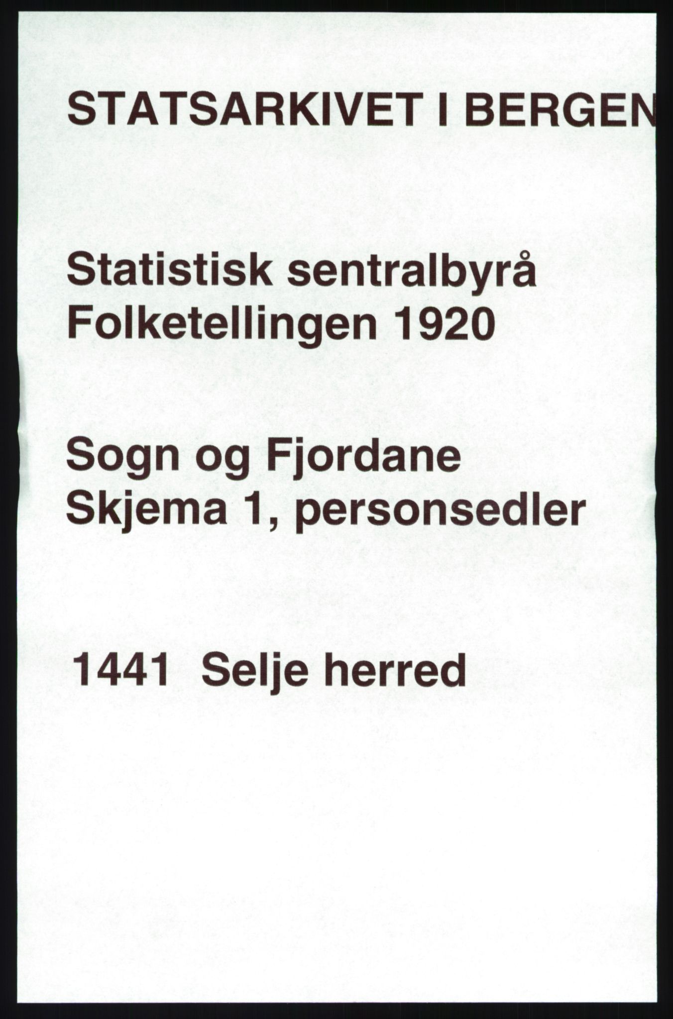SAB, 1920 census for Selje, 1920, p. 1193
