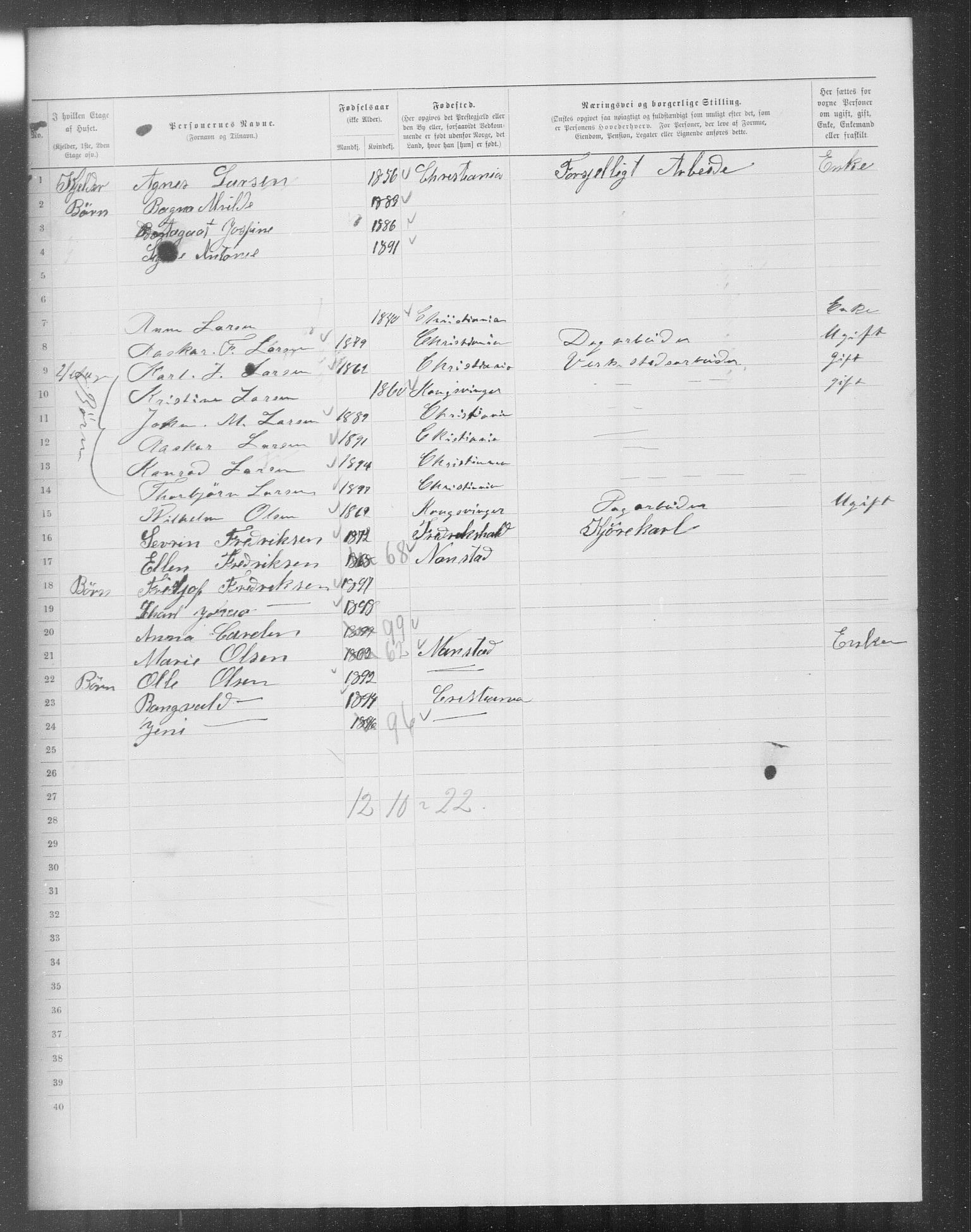 OBA, Municipal Census 1899 for Kristiania, 1899, p. 15199