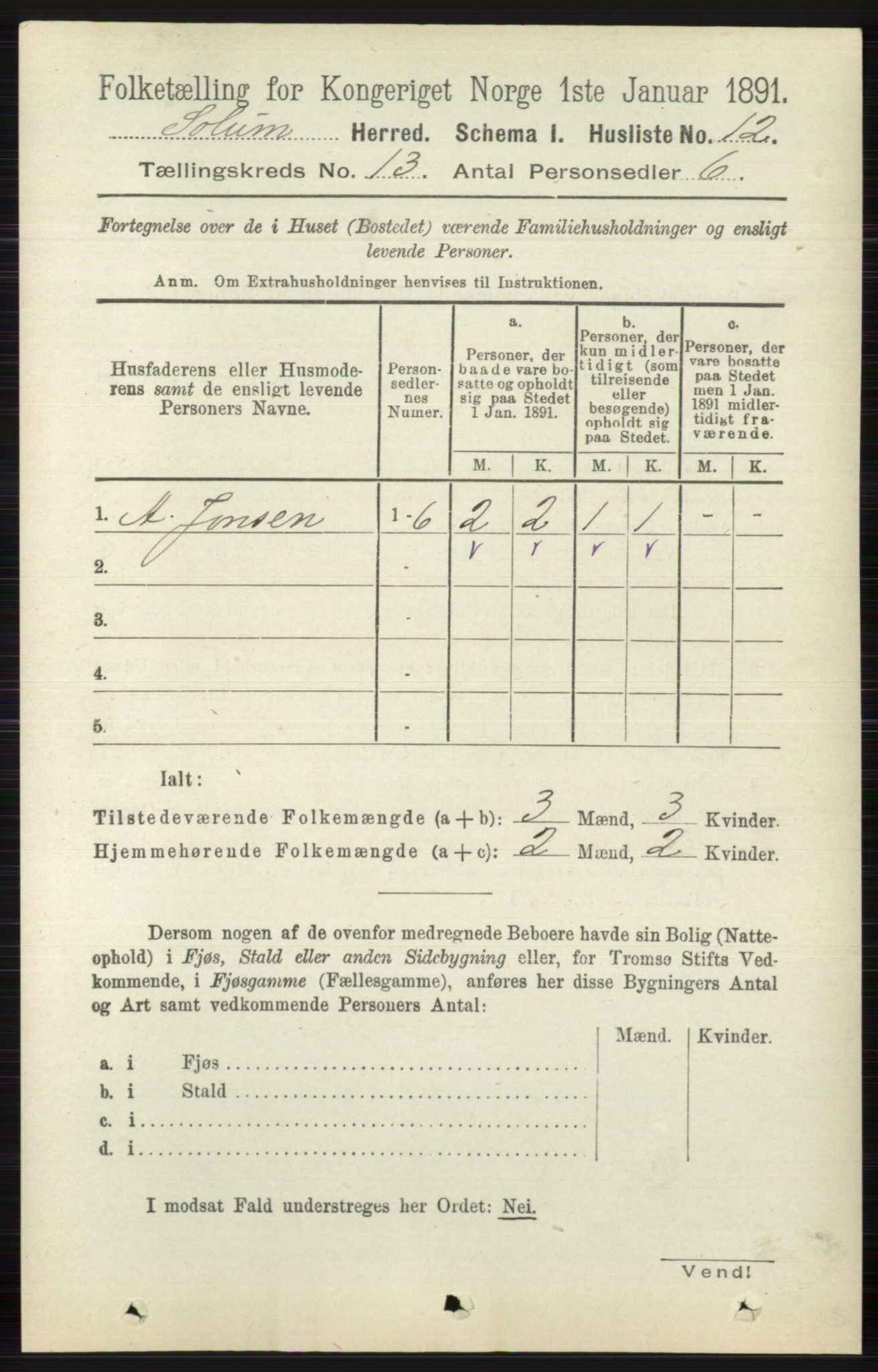 RA, 1891 census for 0818 Solum, 1891, p. 6014