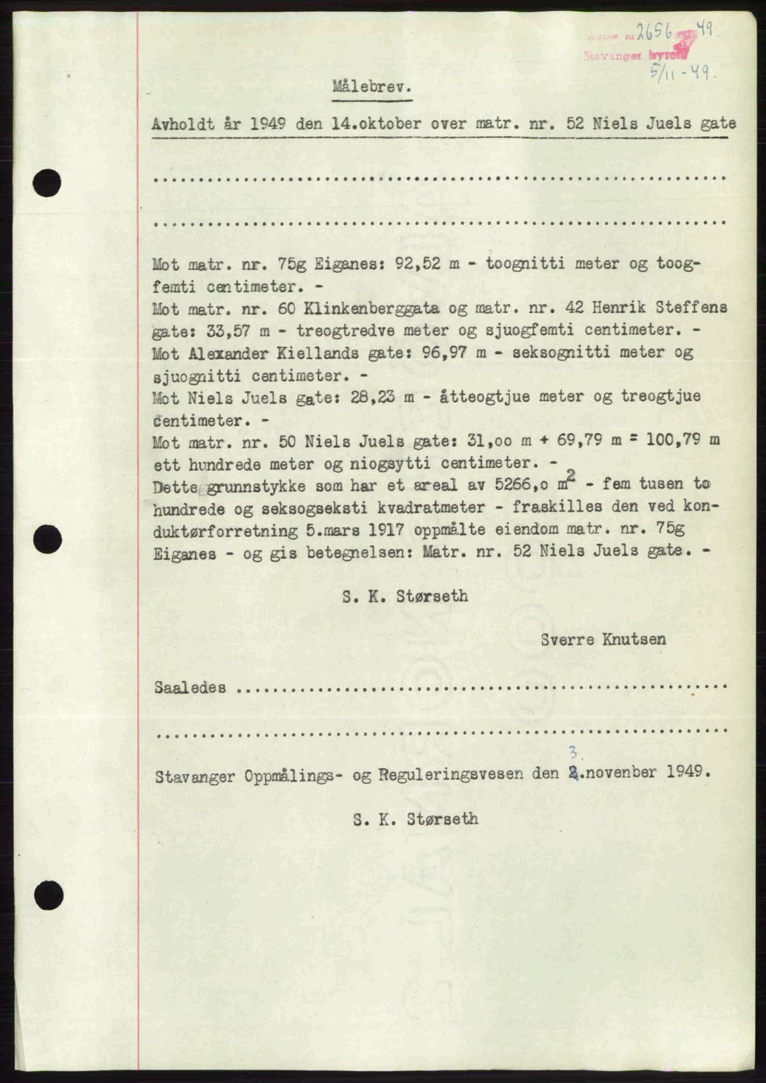 Stavanger byrett, SAST/A-100455/002/G/Gb/L0023: Mortgage book no. A12, 1948-1949, Diary no: : 2656/1949