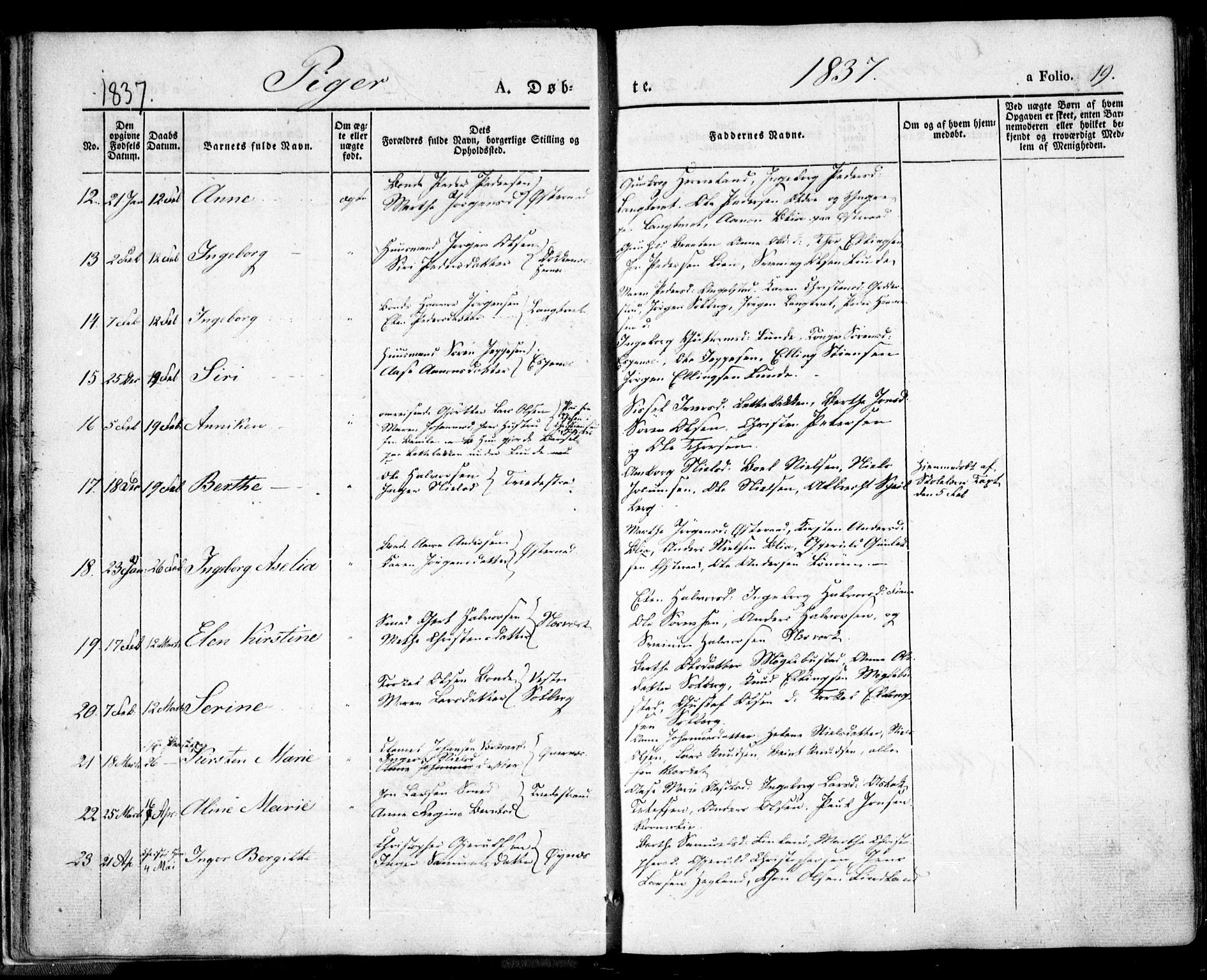 Holt sokneprestkontor, SAK/1111-0021/F/Fa/L0007: Parish register (official) no. A 7, 1836-1848, p. 19