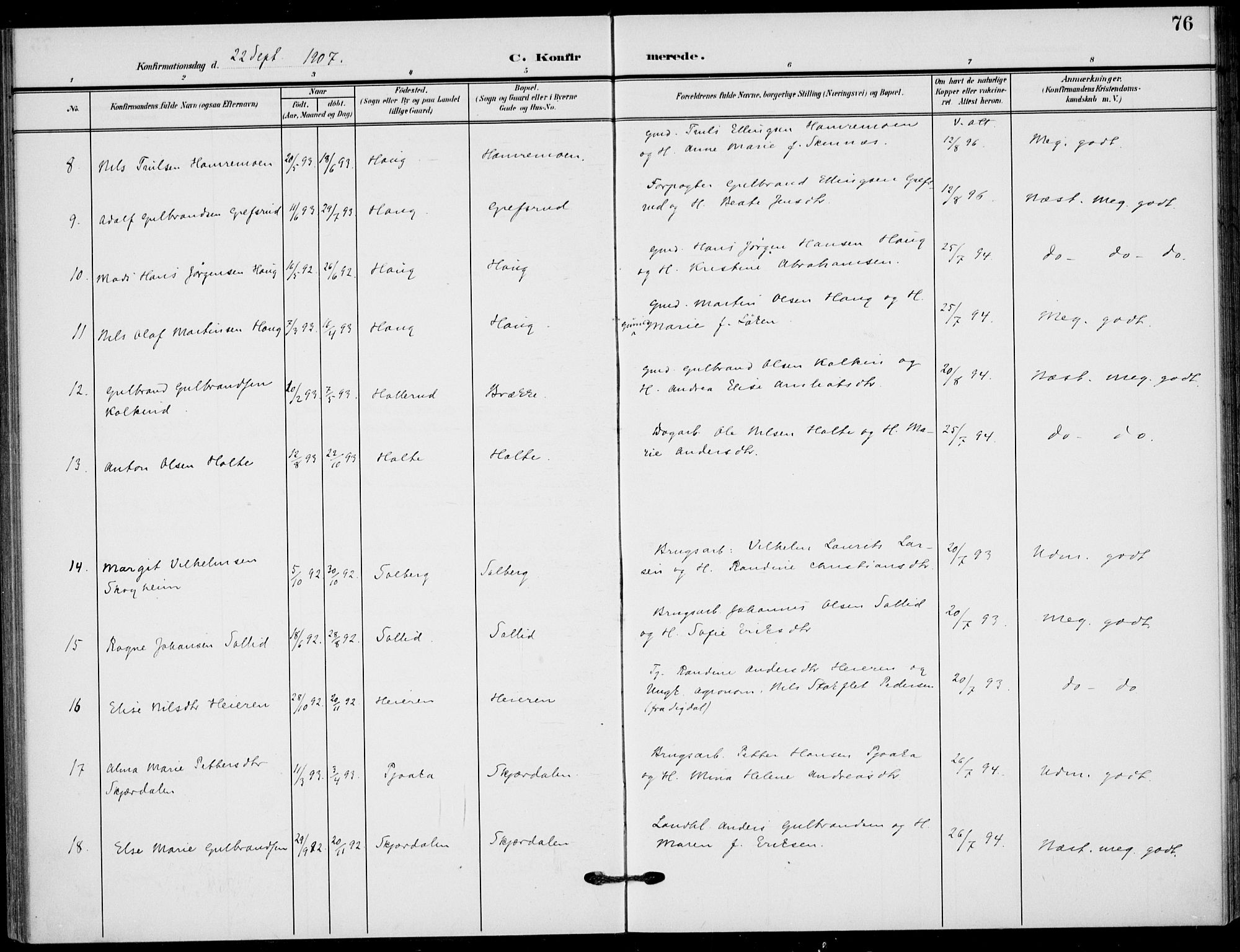 Hole kirkebøker, AV/SAKO-A-228/F/Fb/L0003: Parish register (official) no. II 3, 1906-1916, p. 76