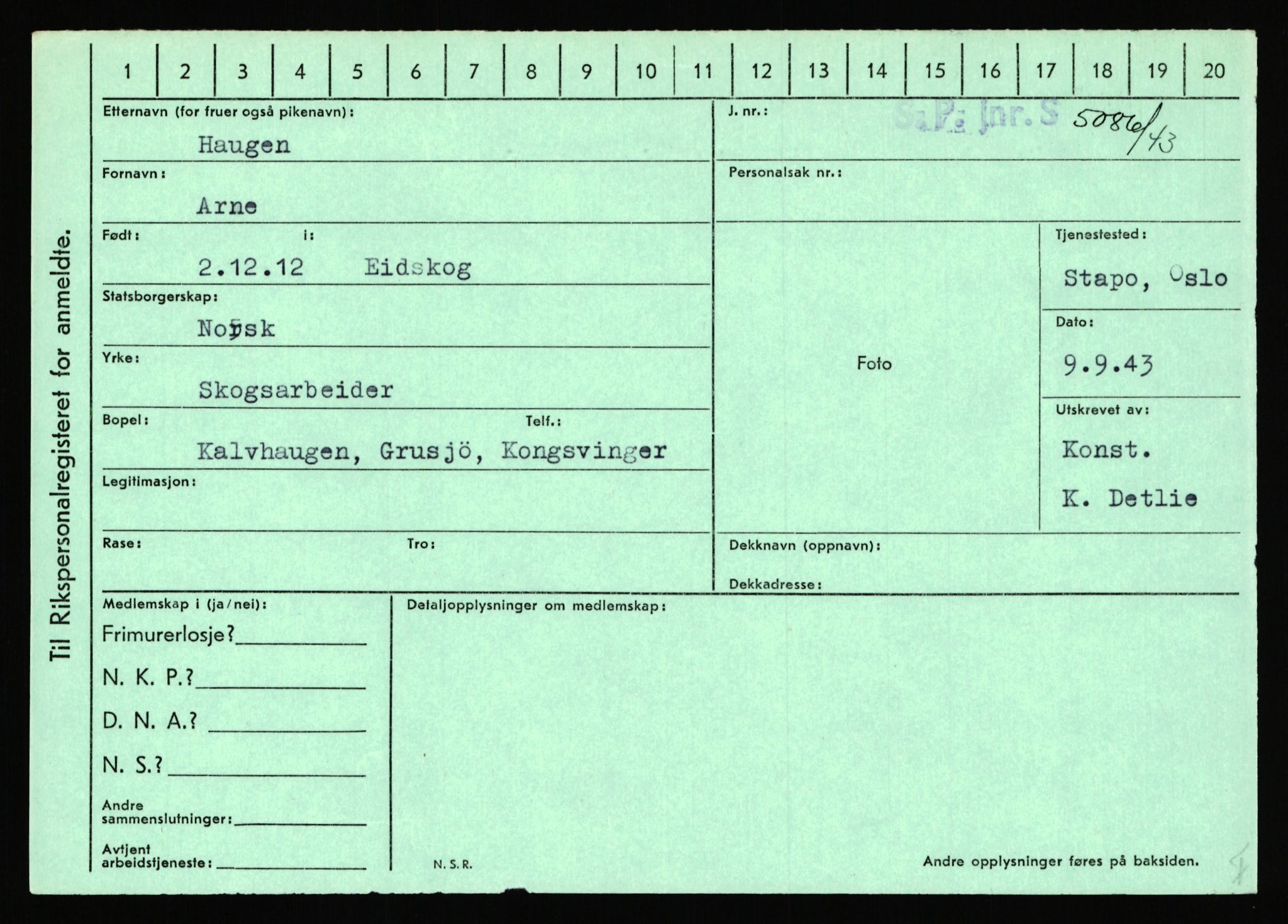 Statspolitiet - Hovedkontoret / Osloavdelingen, AV/RA-S-1329/C/Ca/L0006: Hanche - Hokstvedt, 1943-1945, p. 2333