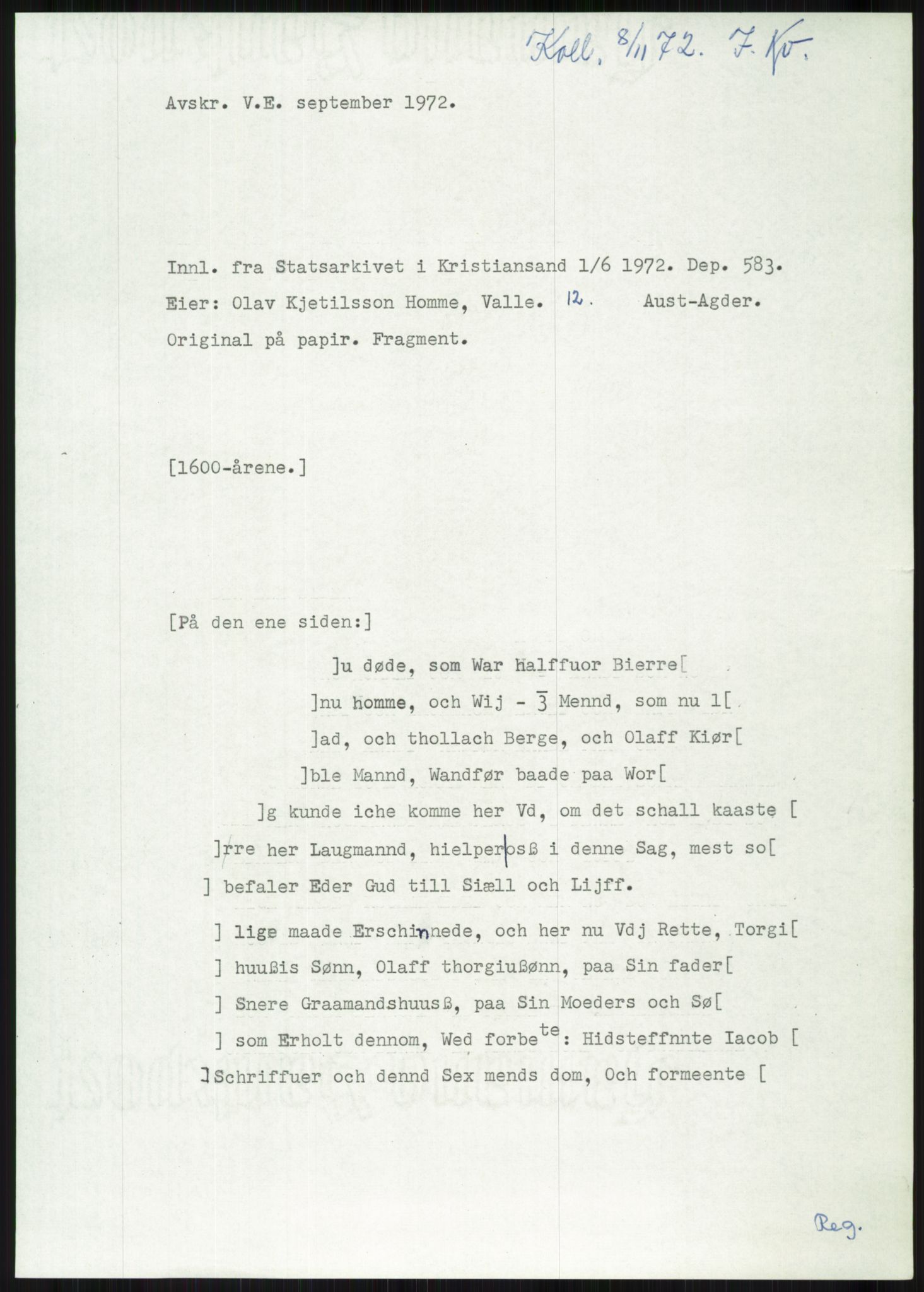 Samlinger til kildeutgivelse, Diplomavskriftsamlingen, AV/RA-EA-4053/H/Ha, p. 2516