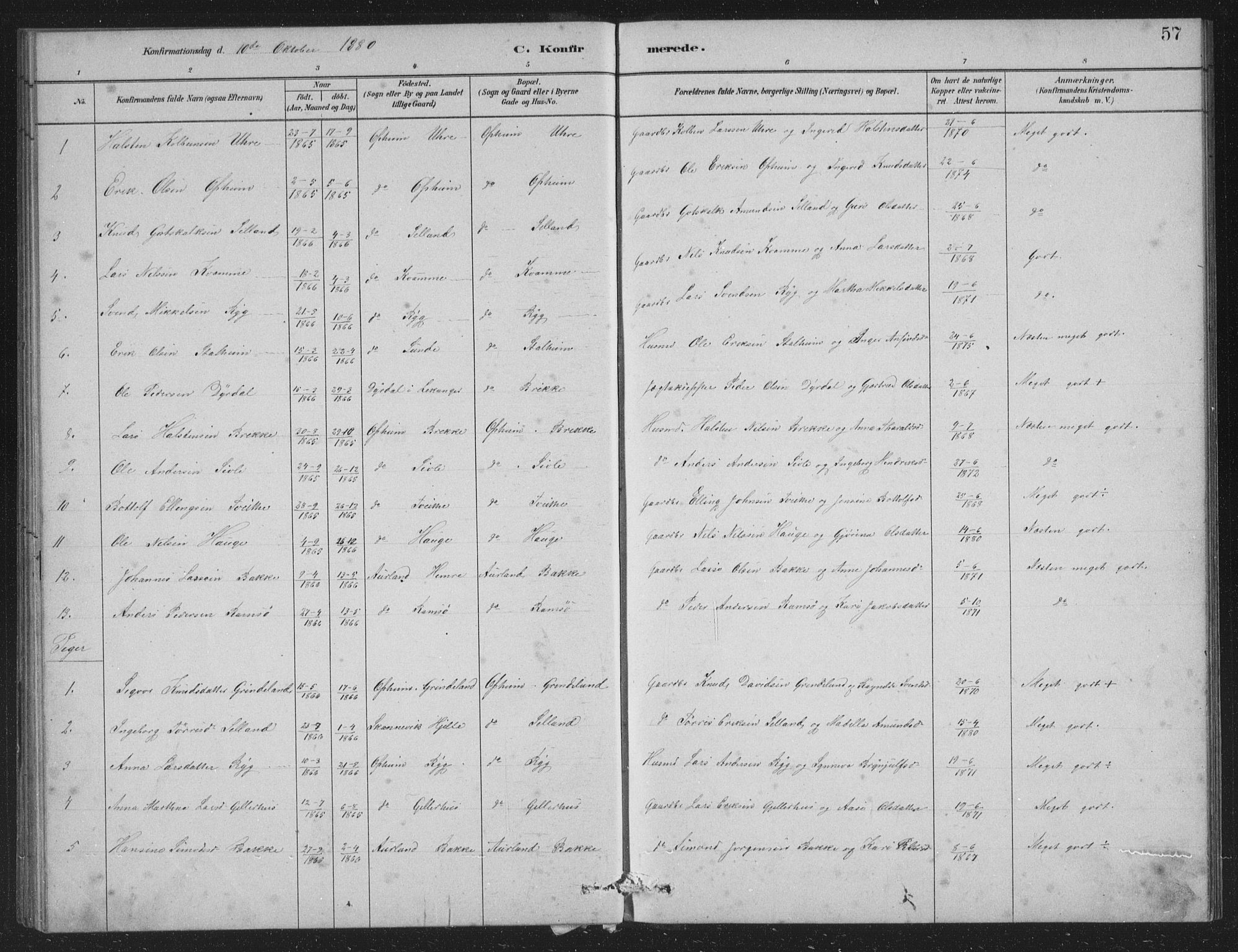 Vossestrand Sokneprestembete, SAB/A-79101/H/Hab: Parish register (copy) no. A 2, 1880-1902, p. 57