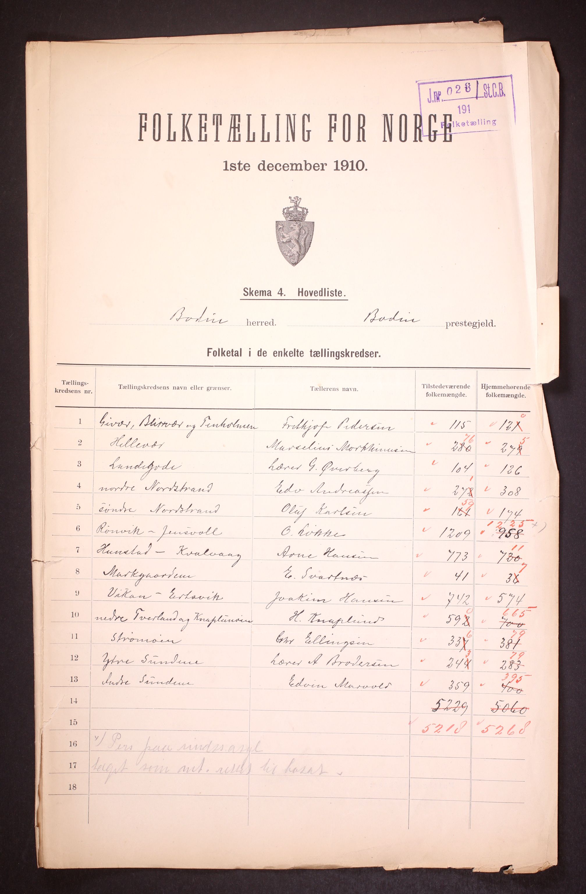 RA, 1910 census for Bodin, 1910, p. 2