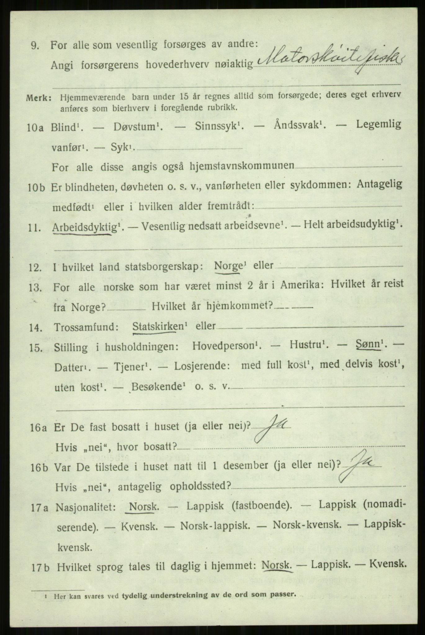 SATØ, 1920 census for Salangen, 1920, p. 2295