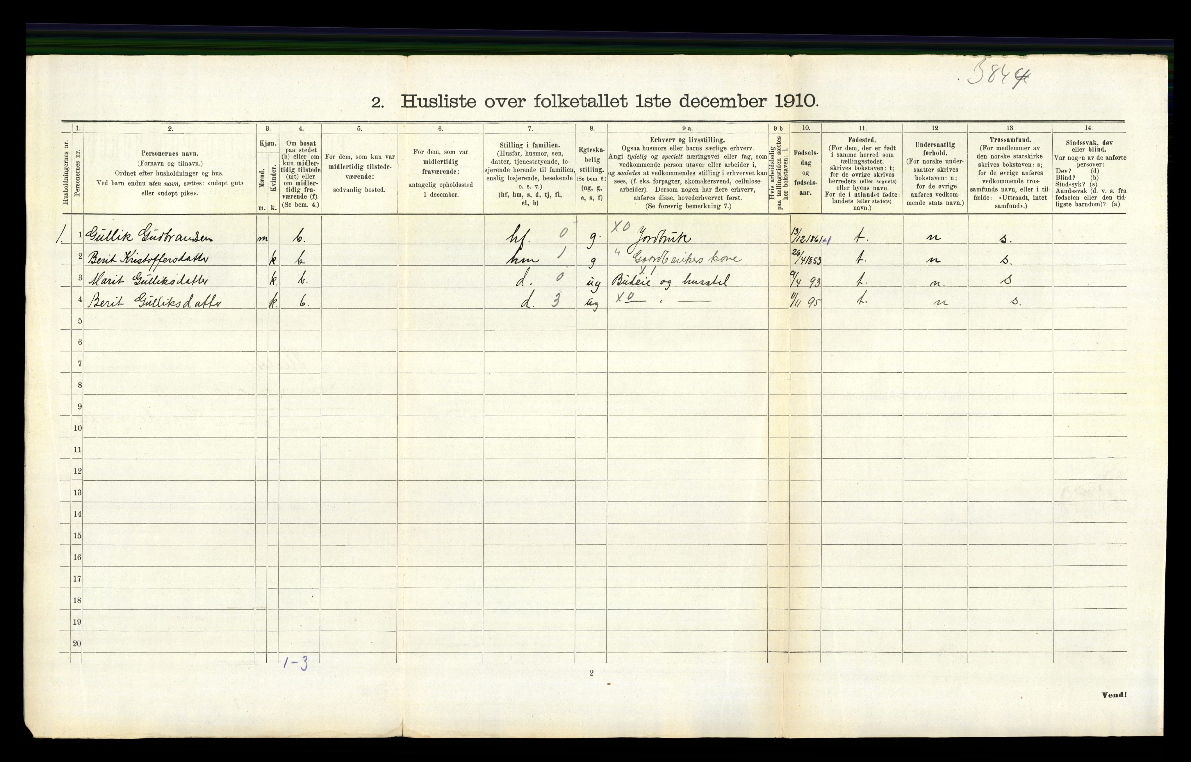 RA, 1910 census for Flesberg, 1910, p. 674