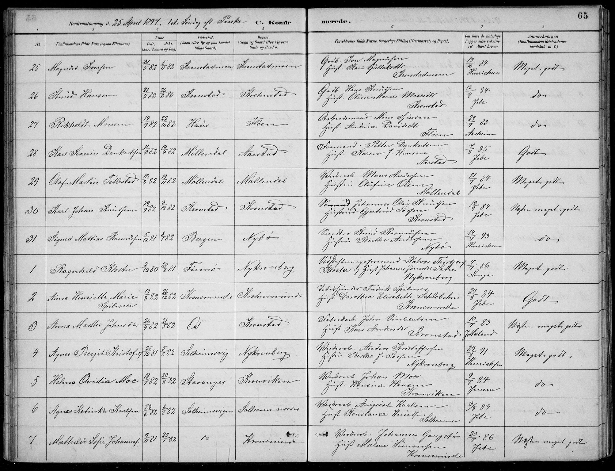 Årstad Sokneprestembete, SAB/A-79301/H/Hab/L0011: Parish register (copy) no. B 1, 1886-1901, p. 65