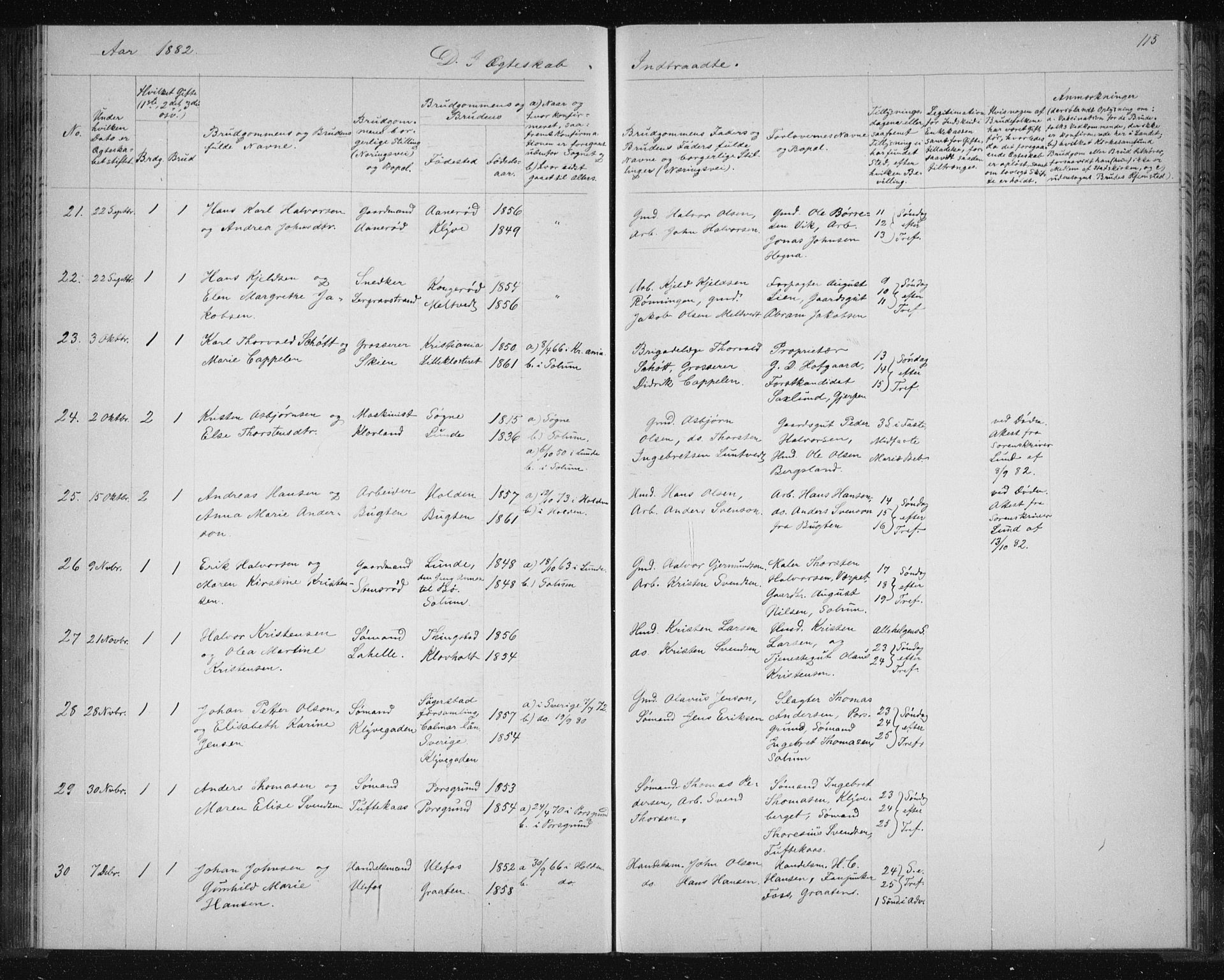 Solum kirkebøker, SAKO/A-306/G/Ga/L0006: Parish register (copy) no. I 6, 1882-1883, p. 115