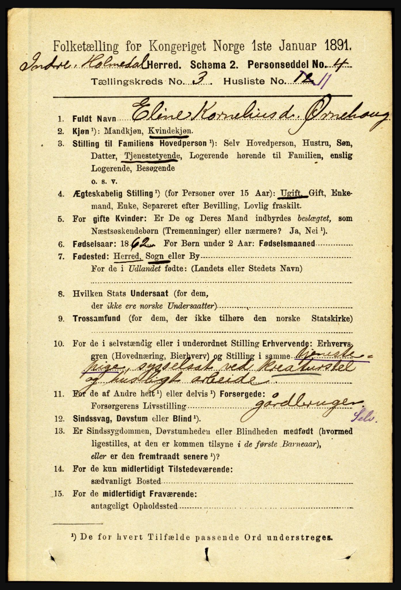 RA, 1891 census for 1430 Indre Holmedal, 1891, p. 970