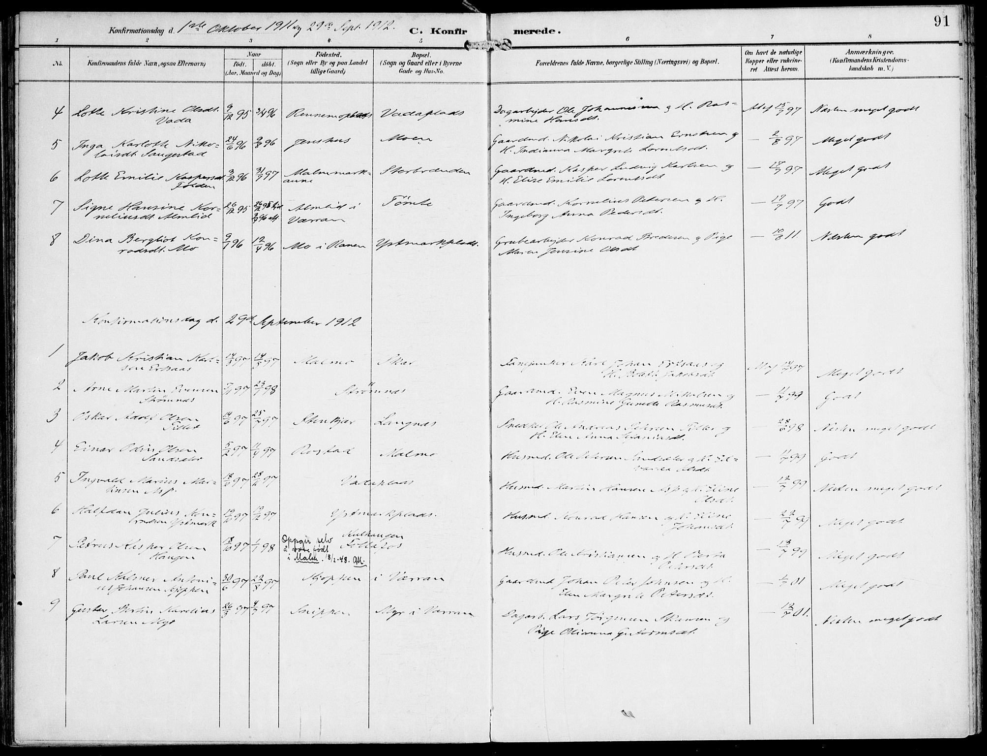 Ministerialprotokoller, klokkerbøker og fødselsregistre - Nord-Trøndelag, SAT/A-1458/745/L0430: Parish register (official) no. 745A02, 1895-1913, p. 91