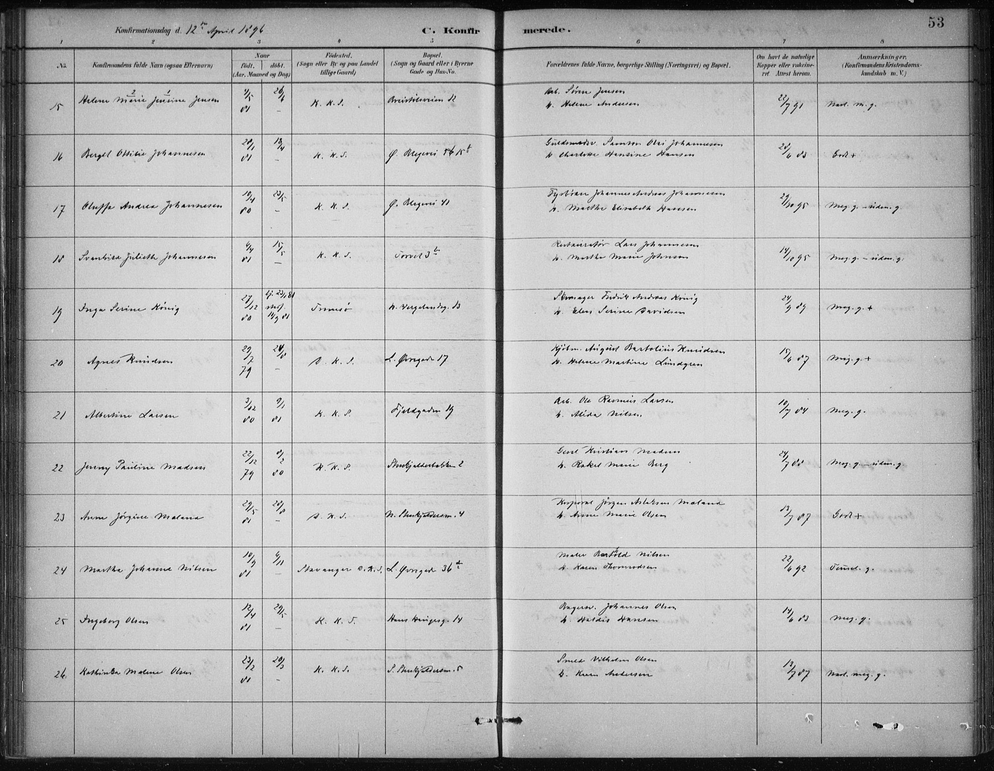 Korskirken sokneprestembete, AV/SAB-A-76101/H/Hab: Parish register (copy) no. C 4, 1893-1905, p. 53