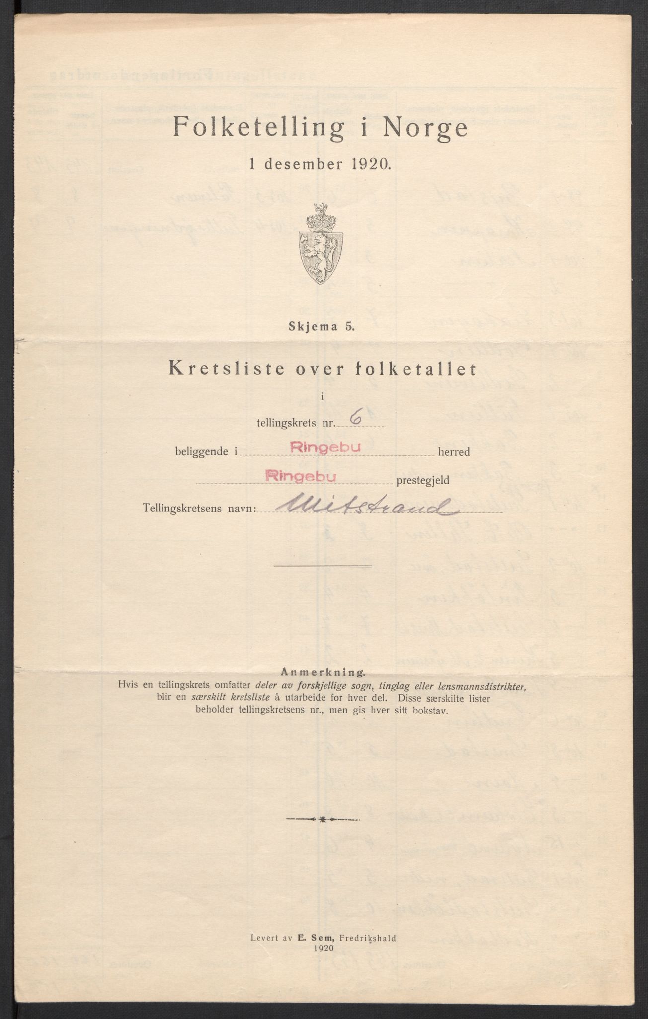 SAH, 1920 census for Ringebu, 1920, p. 26