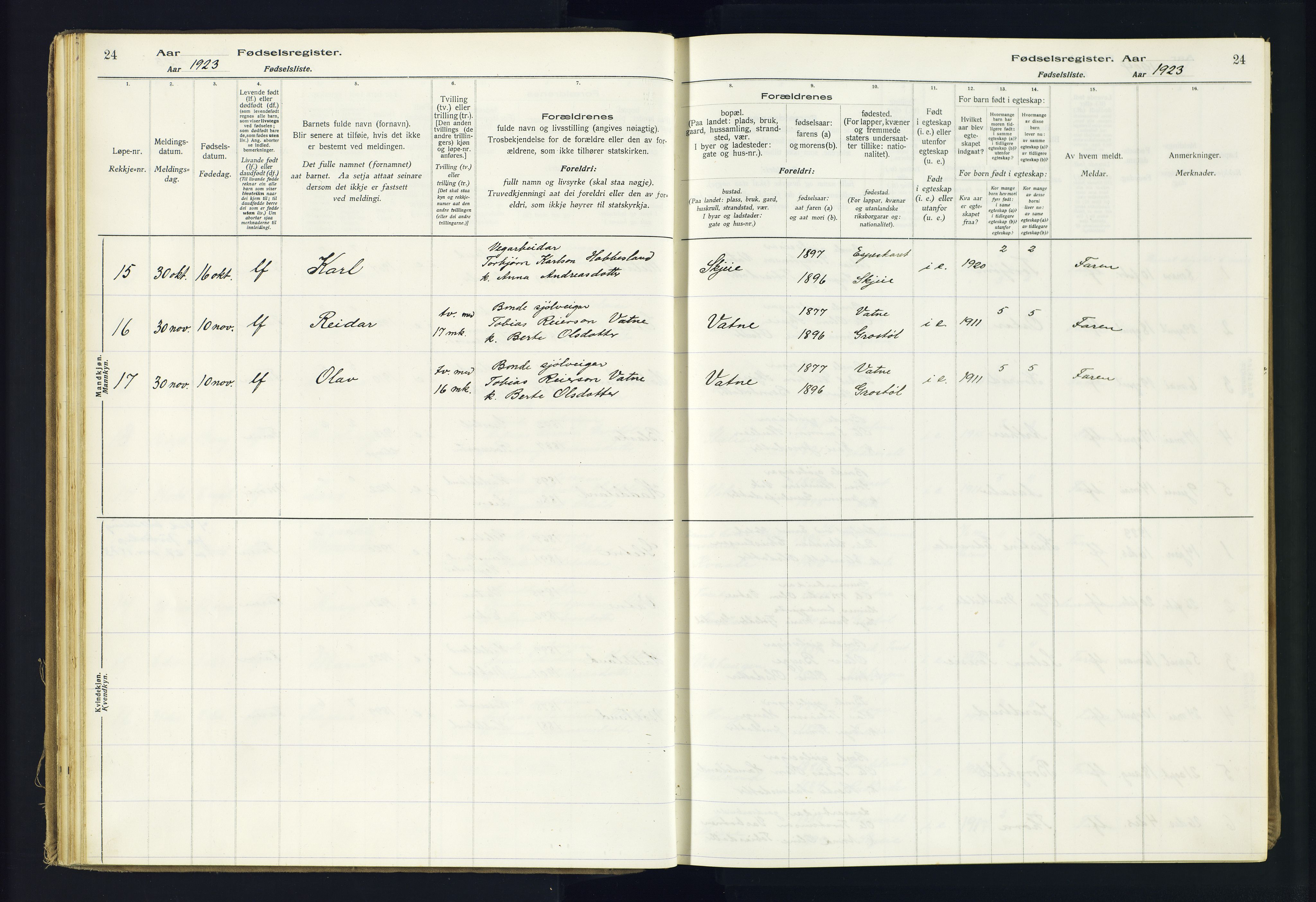 Hægebostad sokneprestkontor, AV/SAK-1111-0024/J/Ja/L0002: Birth register no. II.6.8, 1916-1982, p. 24