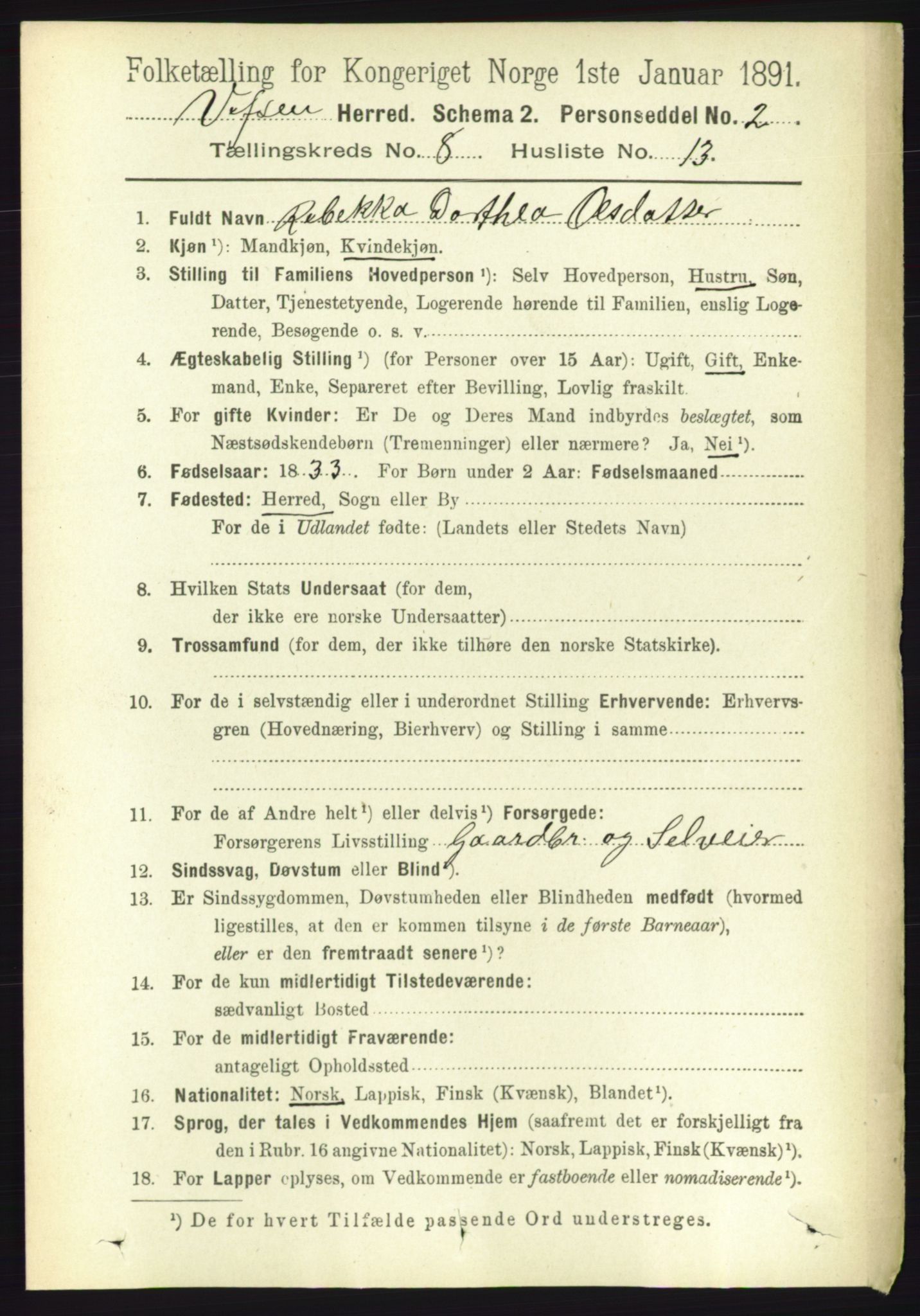 RA, 1891 census for 1824 Vefsn, 1891, p. 4316