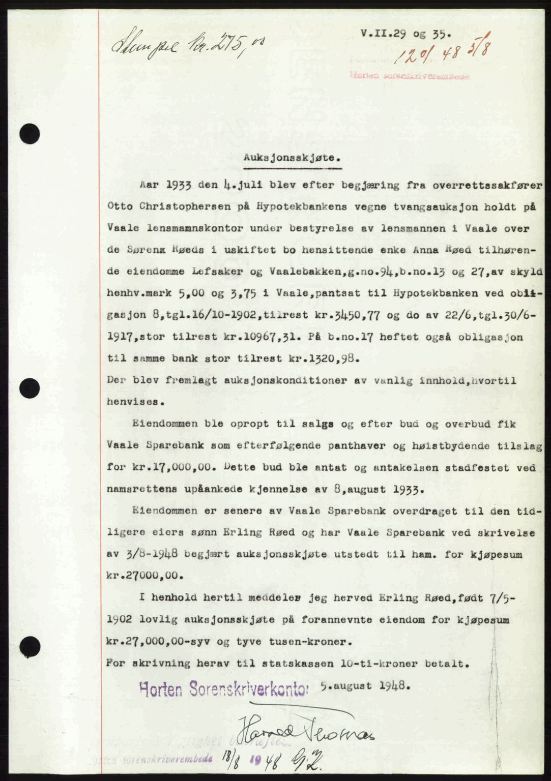 Horten sorenskriveri, AV/SAKO-A-133/G/Ga/Gaa/L0010: Mortgage book no. A-10, 1947-1948, Diary no: : 1201/1948