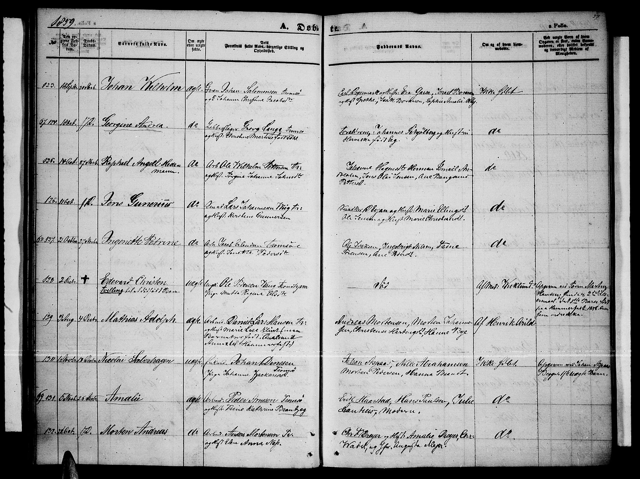 Tromsø sokneprestkontor/stiftsprosti/domprosti, AV/SATØ-S-1343/G/Gb/L0006klokker: Parish register (copy) no. 6, 1857-1866, p. 27