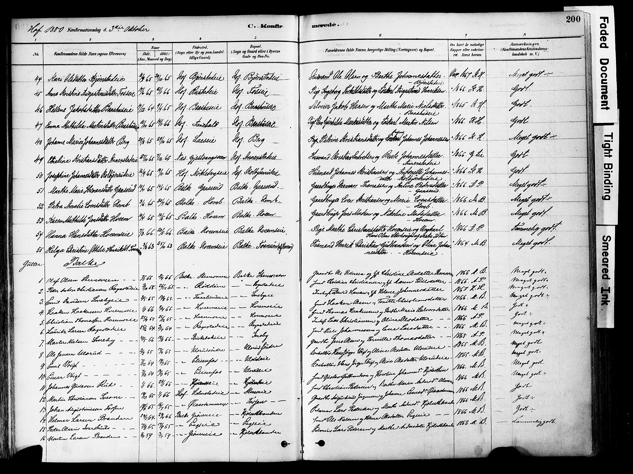 Østre Toten prestekontor, AV/SAH-PREST-104/H/Ha/Haa/L0006: Parish register (official) no. 6 /1, 1878-1896, p. 200