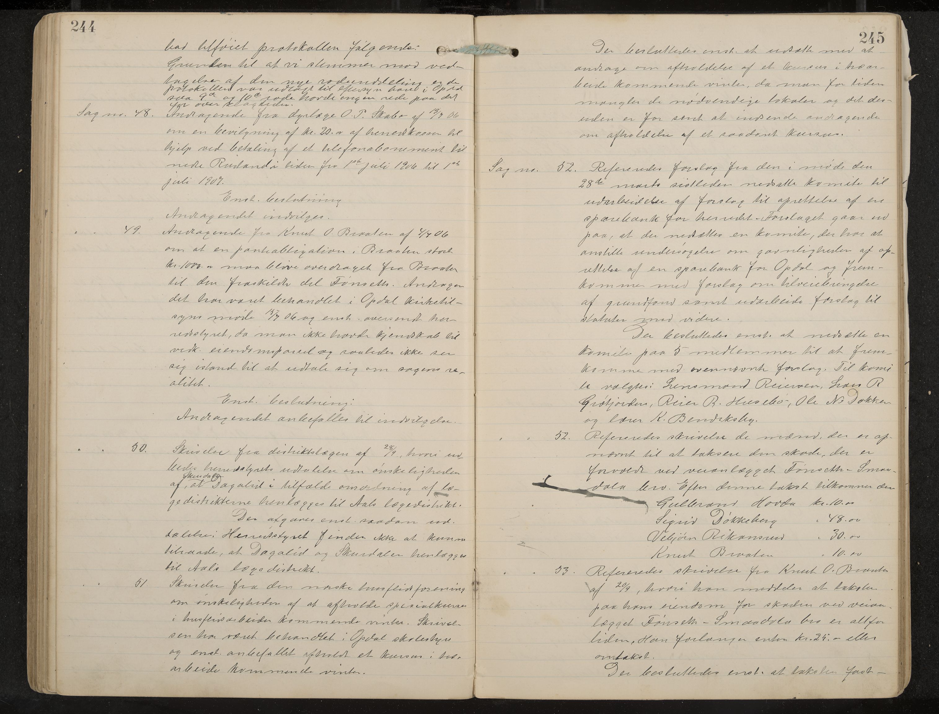 Uvdal formannskap og sentraladministrasjon, IKAK/0634021/A/Aa/L0001: Møtebok, 1901-1909, p. 244-245