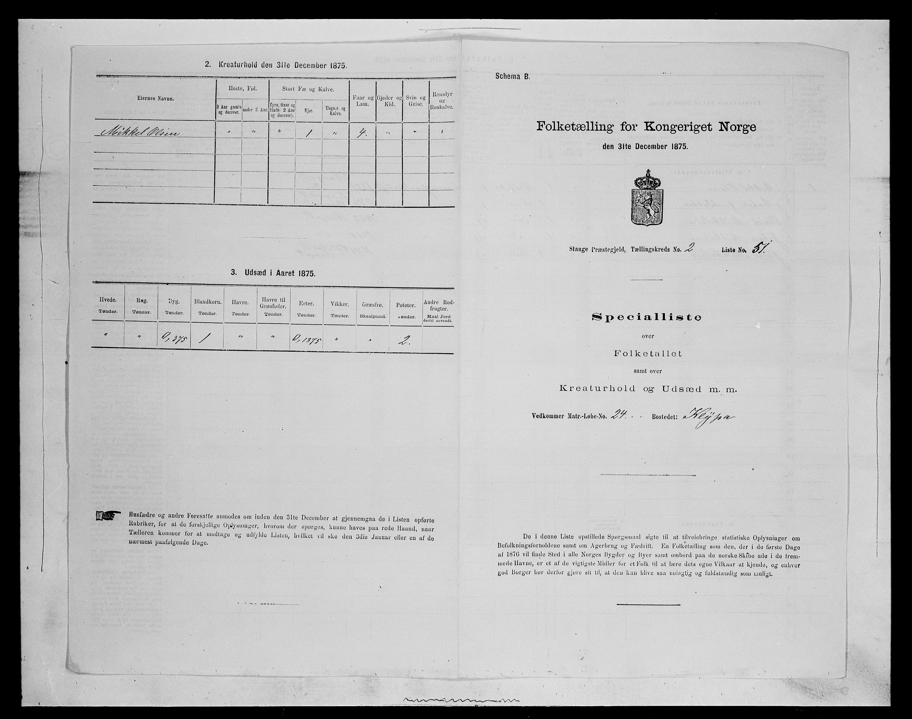 SAH, 1875 census for 0417P Stange, 1875, p. 382