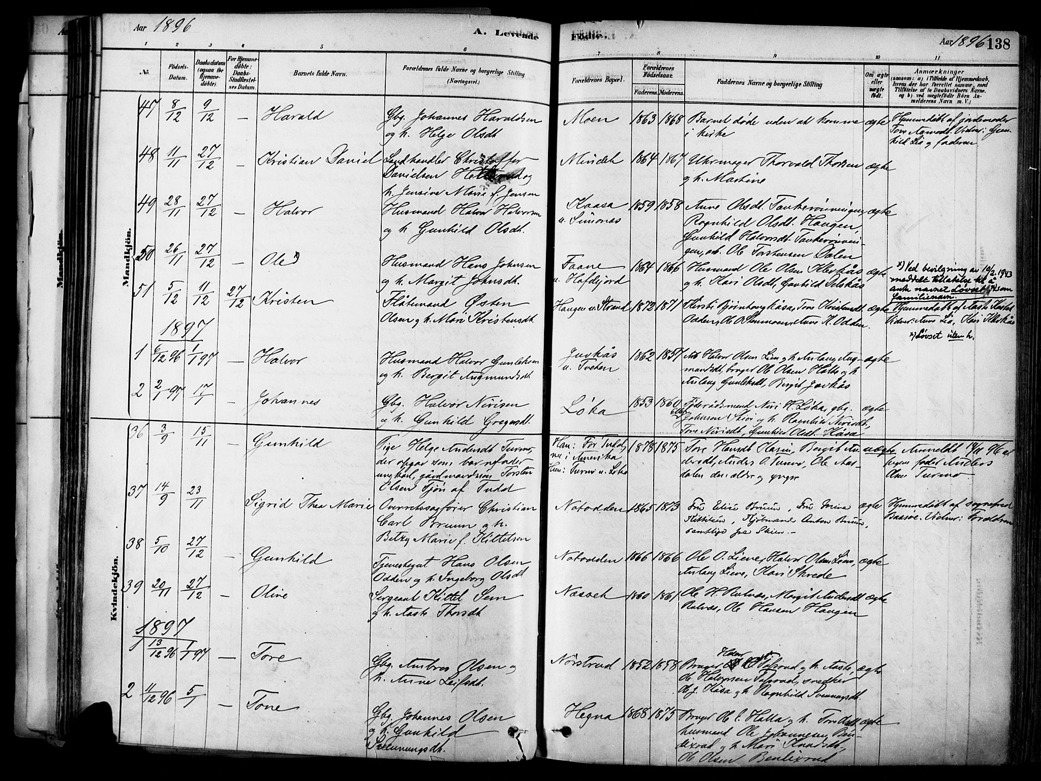 Heddal kirkebøker, AV/SAKO-A-268/F/Fa/L0008: Parish register (official) no. I 8, 1878-1903, p. 138