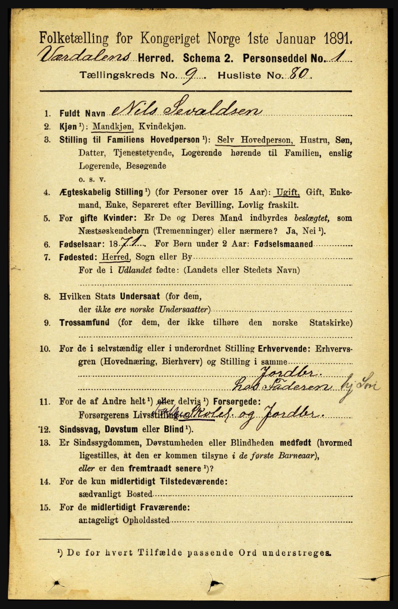 RA, 1891 census for 1721 Verdal, 1891, p. 5513