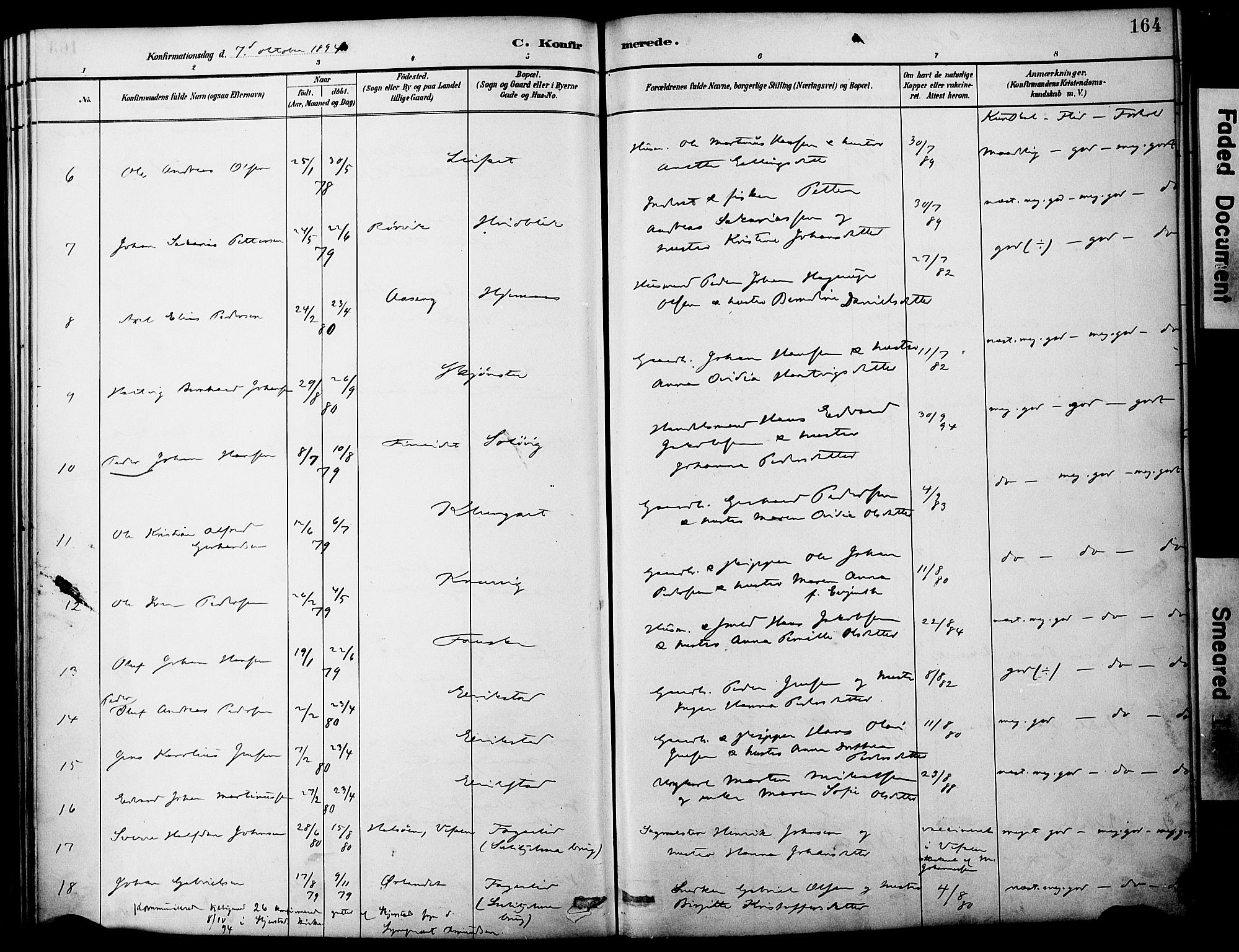 Ministerialprotokoller, klokkerbøker og fødselsregistre - Nordland, AV/SAT-A-1459/849/L0690: Parish register (official) no. 849A02, 1890-1897, p. 164