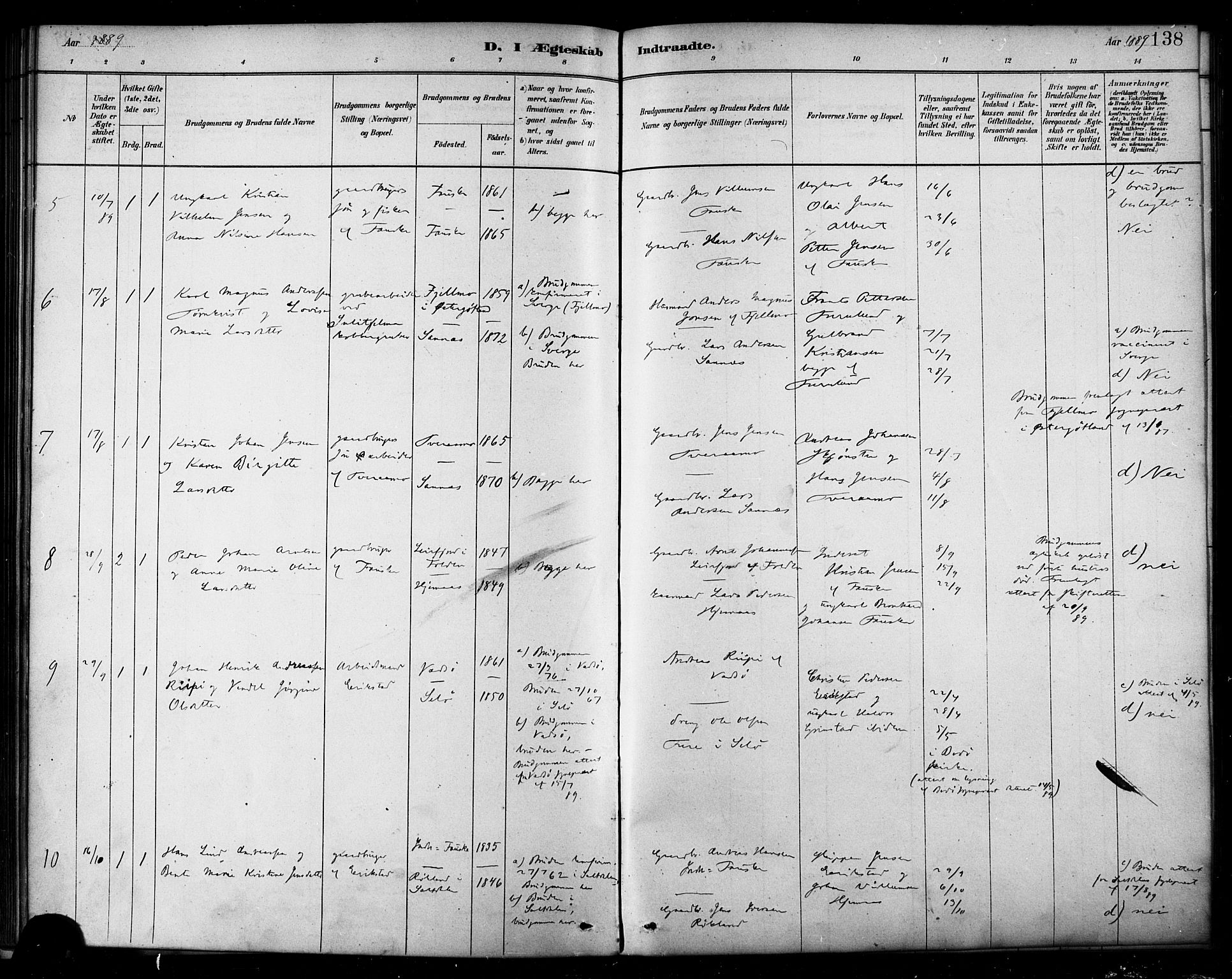 Ministerialprotokoller, klokkerbøker og fødselsregistre - Nordland, SAT/A-1459/849/L0689: Parish register (official) no. 849A01, 1879-1889, p. 138