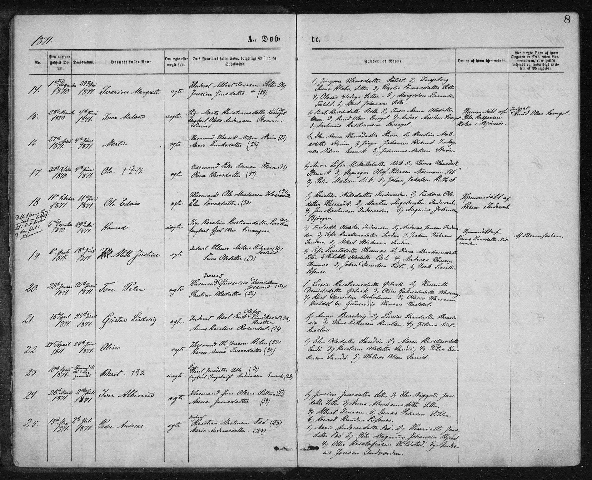 Ministerialprotokoller, klokkerbøker og fødselsregistre - Nord-Trøndelag, SAT/A-1458/771/L0596: Parish register (official) no. 771A03, 1870-1884, p. 8