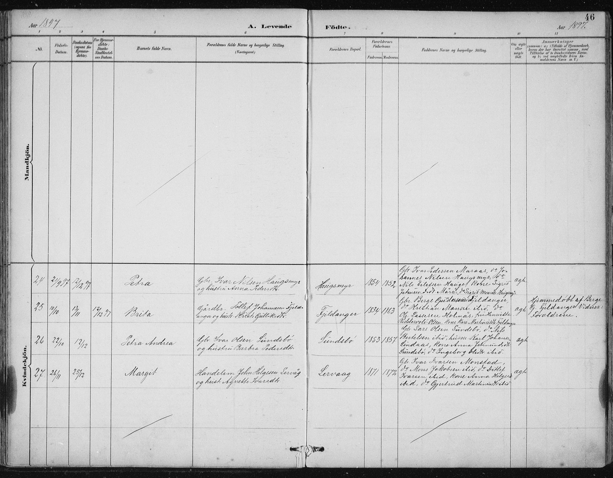 Lindås Sokneprestembete, AV/SAB-A-76701/H/Hab/Habb/L0003: Parish register (copy) no. B 3, 1886-1914, p. 46