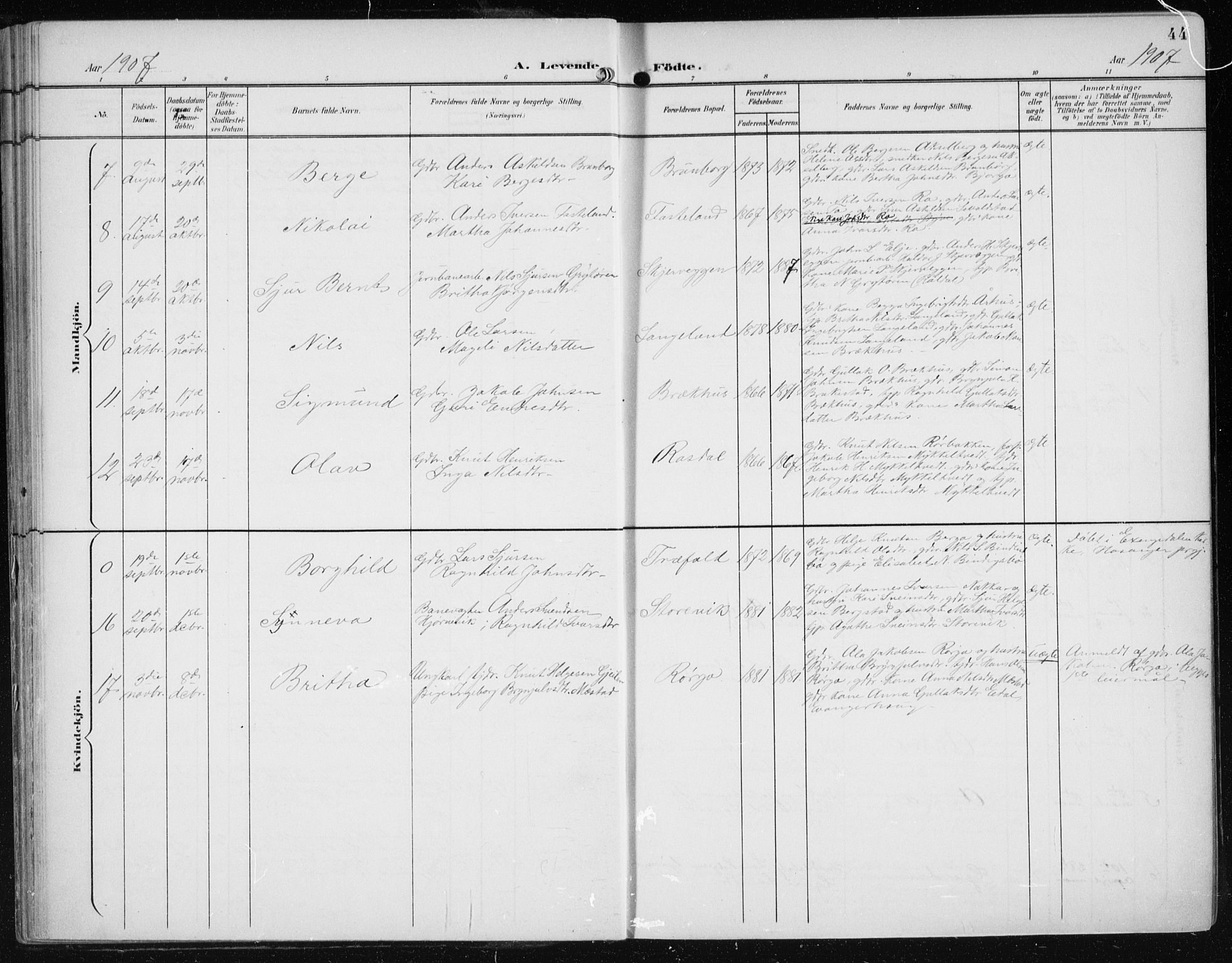 Evanger sokneprestembete, AV/SAB-A-99924: Parish register (official) no. A  3, 1900-1930, p. 44