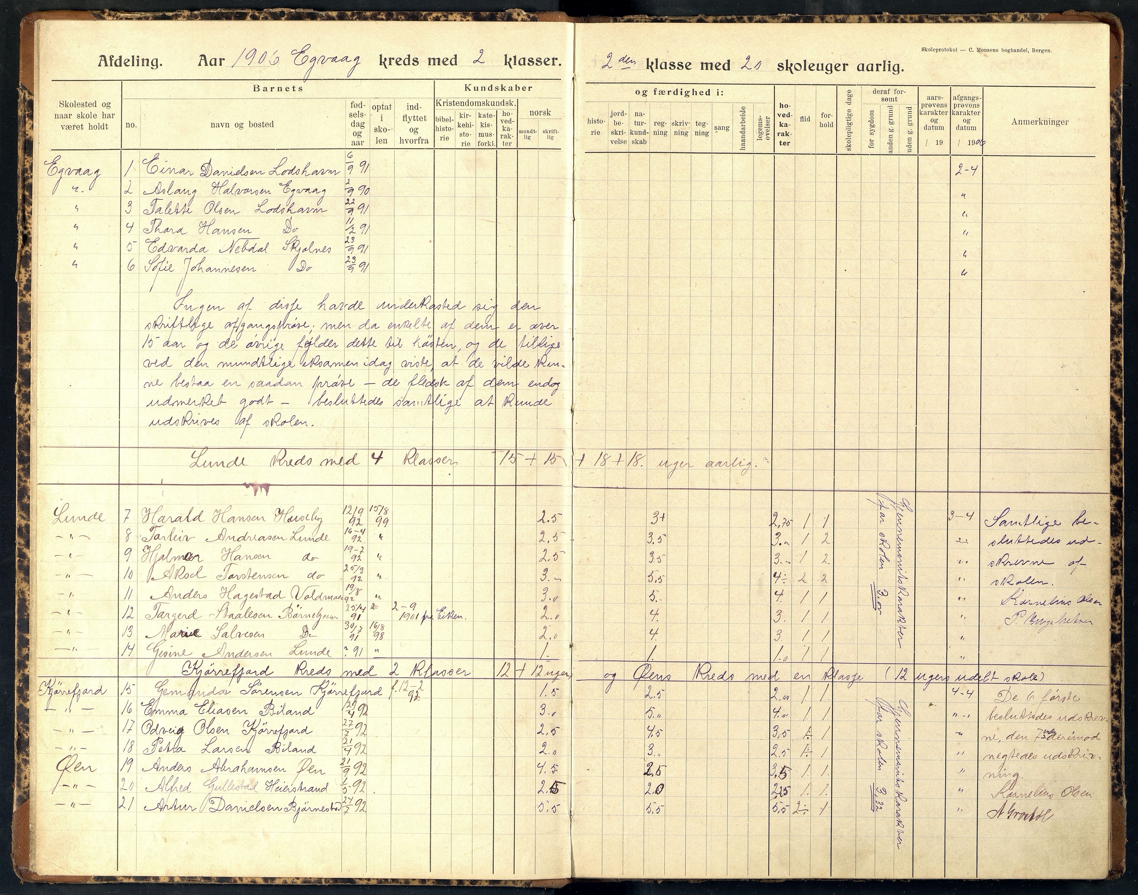 Lista kommune - Skolekommisjonen/Skolestyret, ARKSOR/1003LI510/G/L0004: Eksamensprotokoll, 1906-1912