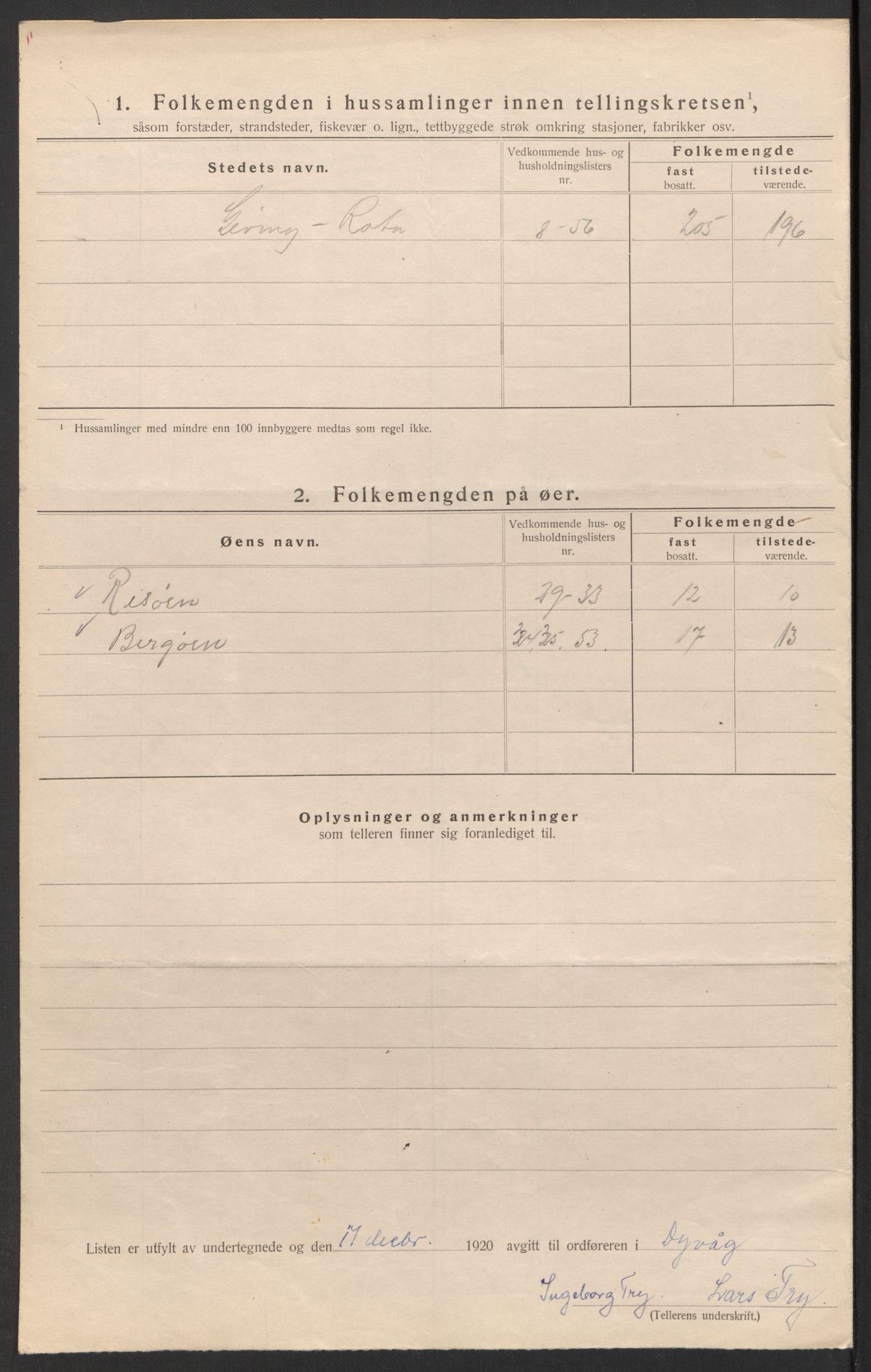 SAK, 1920 census for Dypvåg, 1920, p. 38