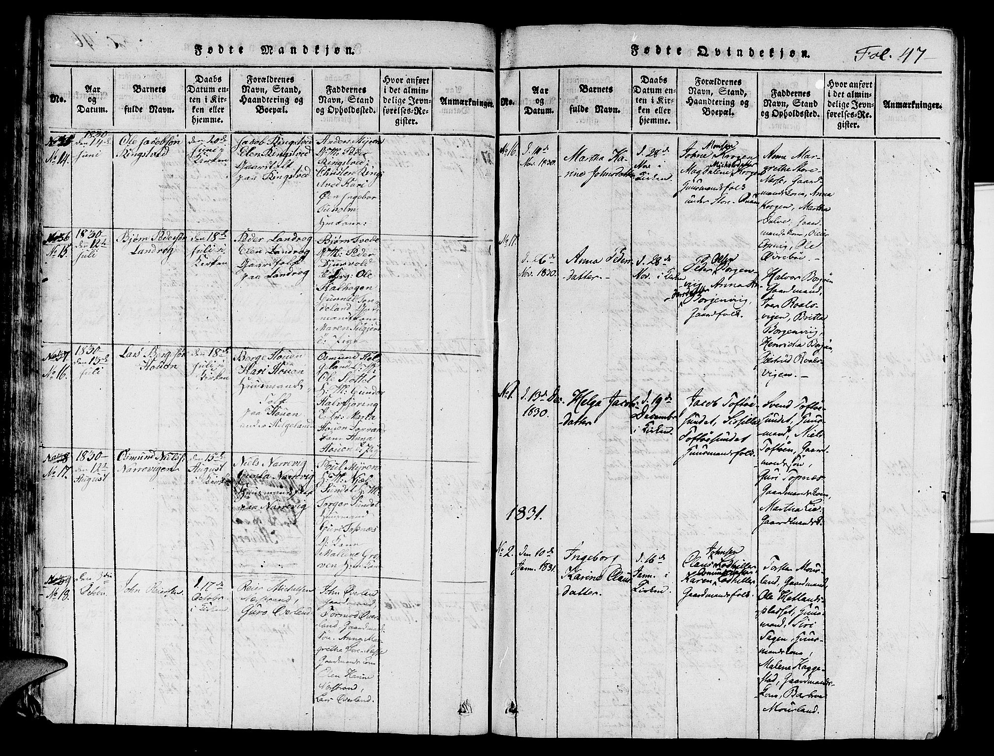 Nedstrand sokneprestkontor, SAST/A-101841/01/V: Parish register (copy) no. B 1 /1, 1816-1847, p. 47