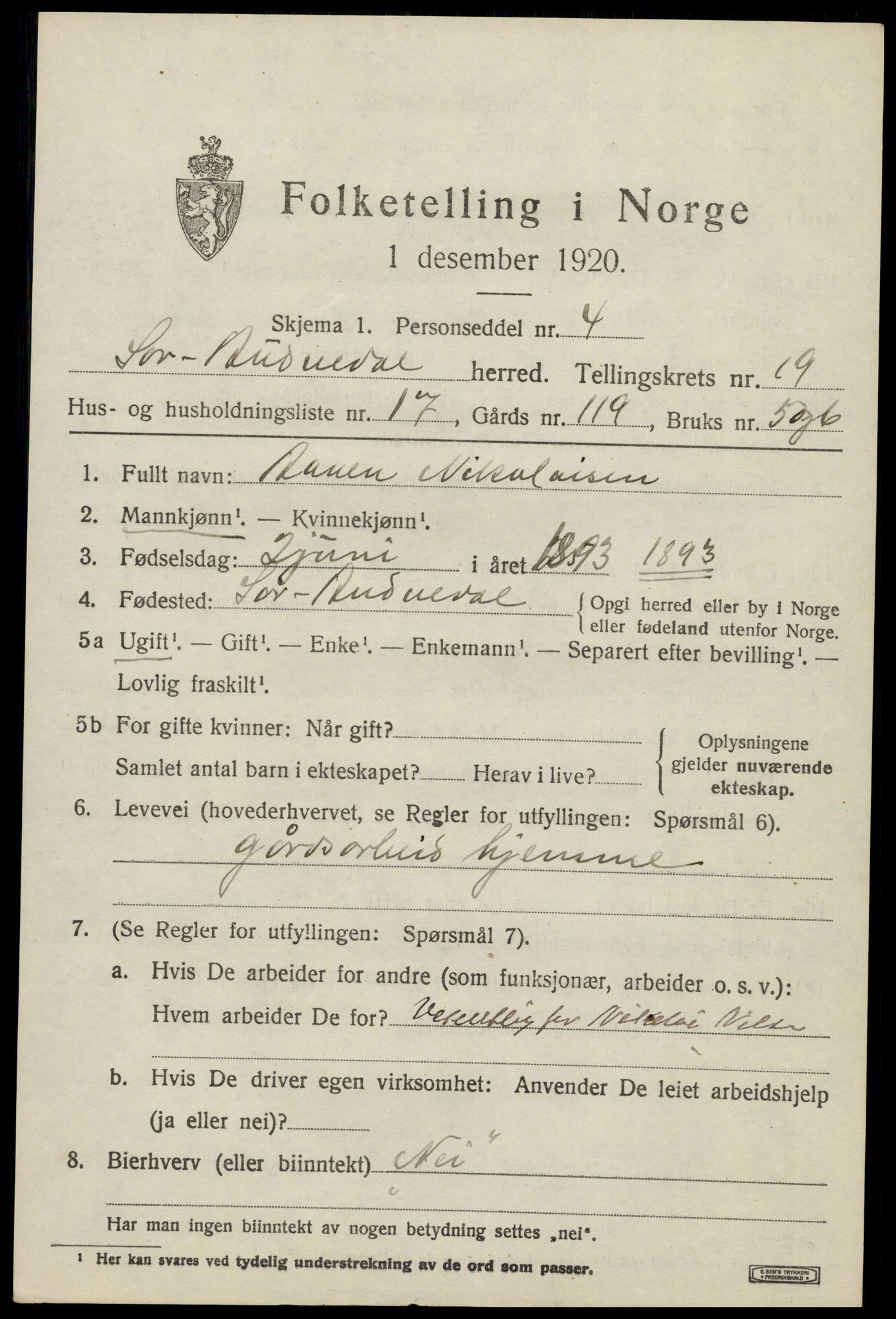 SAK, 1920 census for Sør-Audnedal, 1920, p. 6717