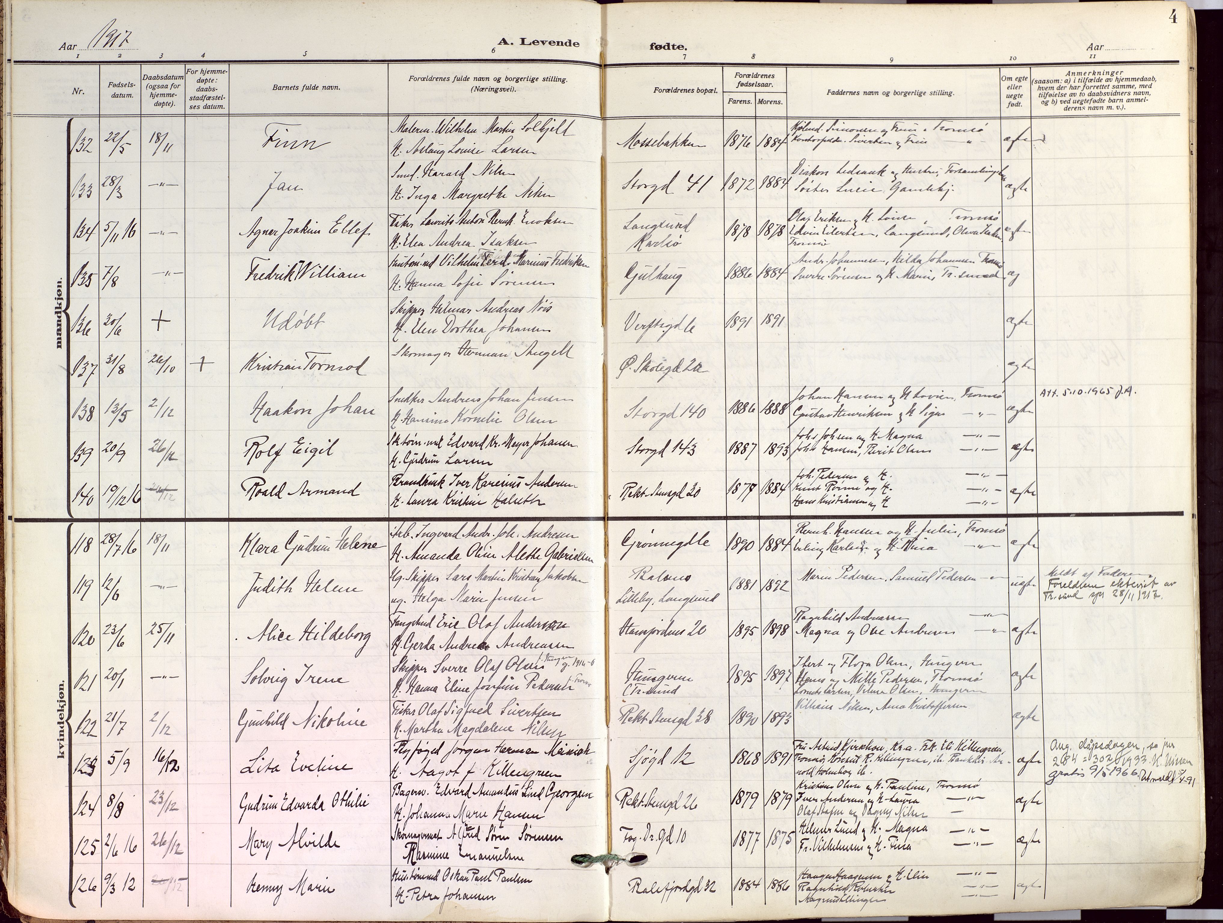 Tromsø sokneprestkontor/stiftsprosti/domprosti, AV/SATØ-S-1343/G/Ga/L0019kirke: Parish register (official) no. 19, 1917-1927, p. 4