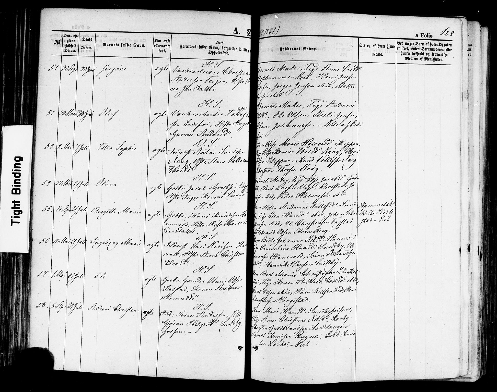 Hof kirkebøker, AV/SAKO-A-64/F/Fa/L0006: Parish register (official) no. I 6, 1851-1877, p. 128