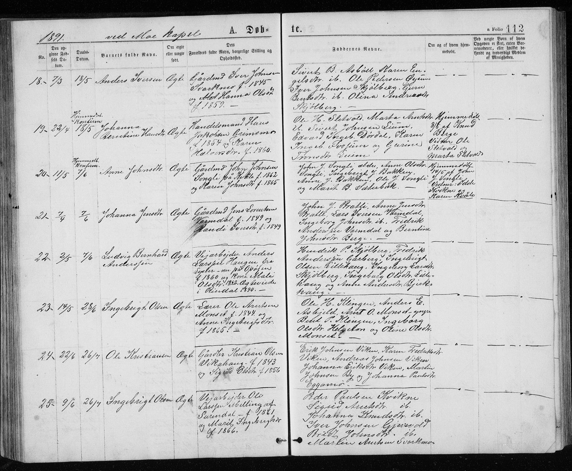 Ministerialprotokoller, klokkerbøker og fødselsregistre - Sør-Trøndelag, SAT/A-1456/671/L0843: Parish register (copy) no. 671C02, 1873-1892, p. 112
