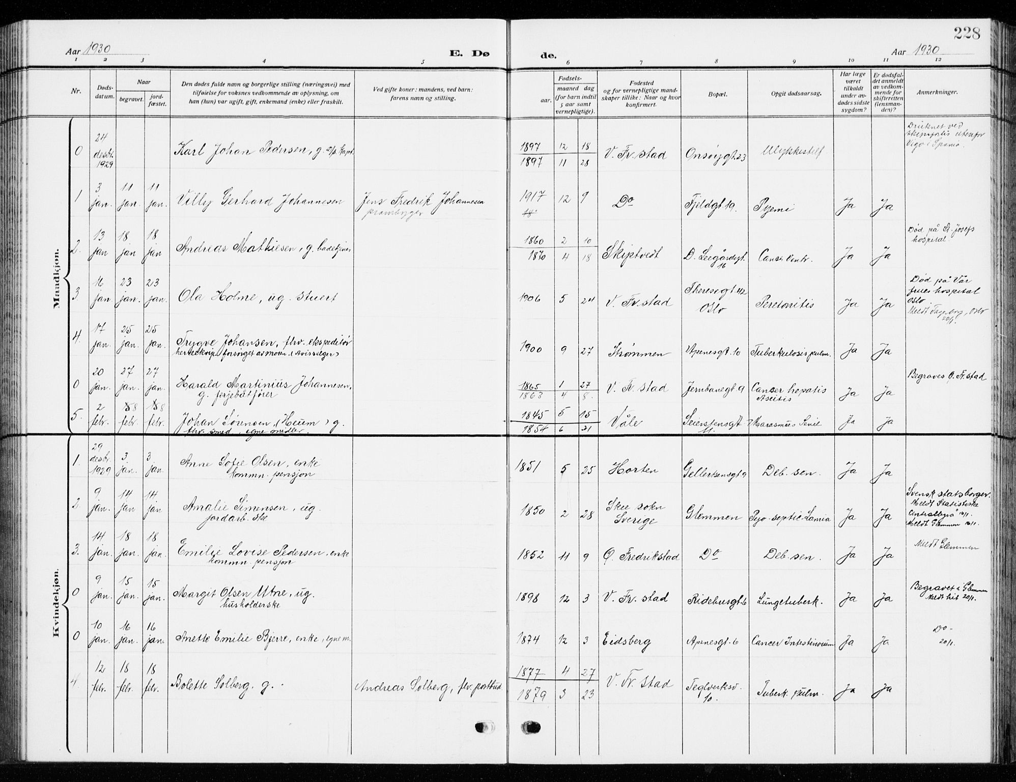Fredrikstad domkirkes prestekontor Kirkebøker, SAO/A-10906/G/Ga/L0004: Parish register (copy) no. 4, 1910-1944, p. 228