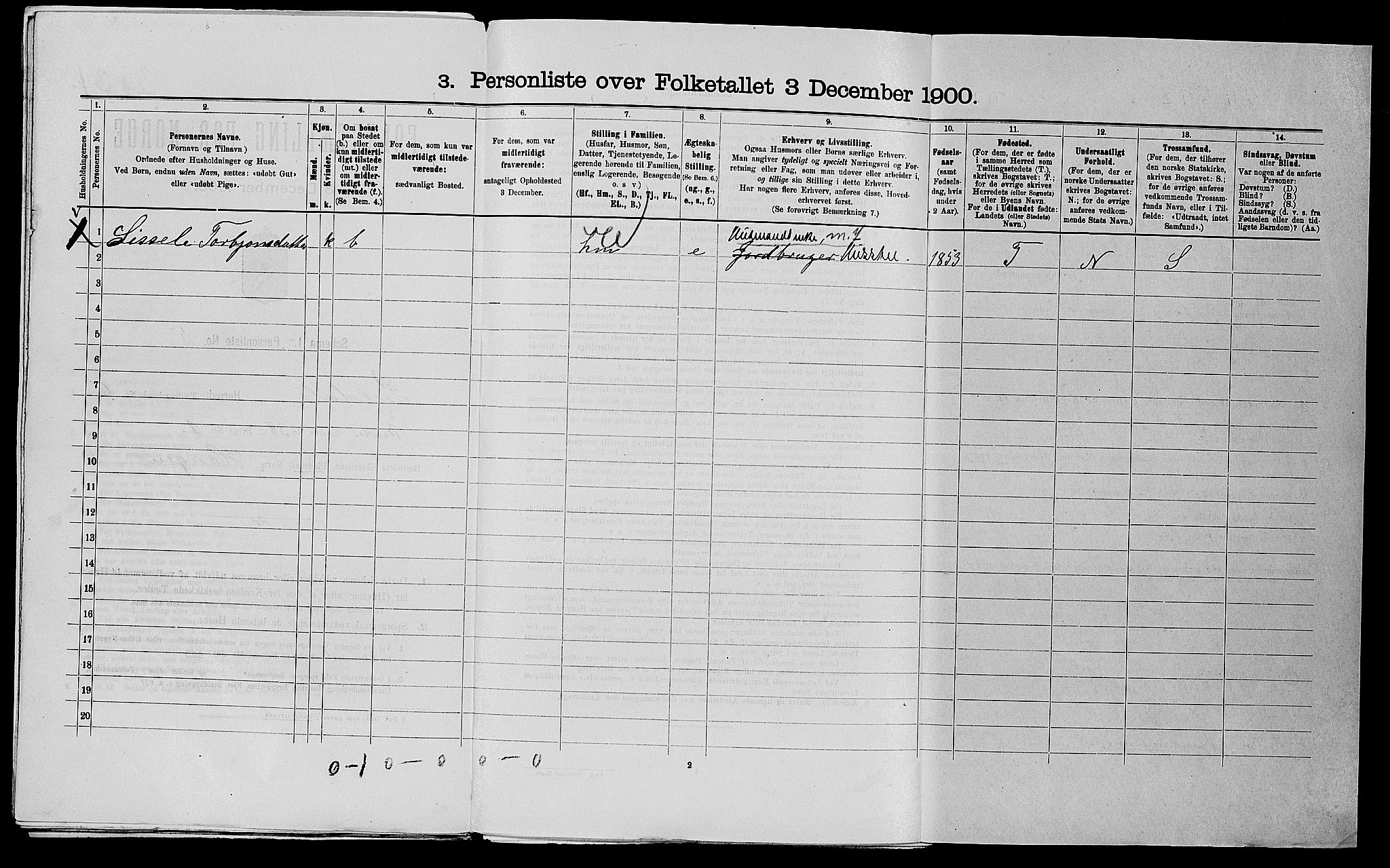 SAST, 1900 census for Suldal, 1900, p. 55