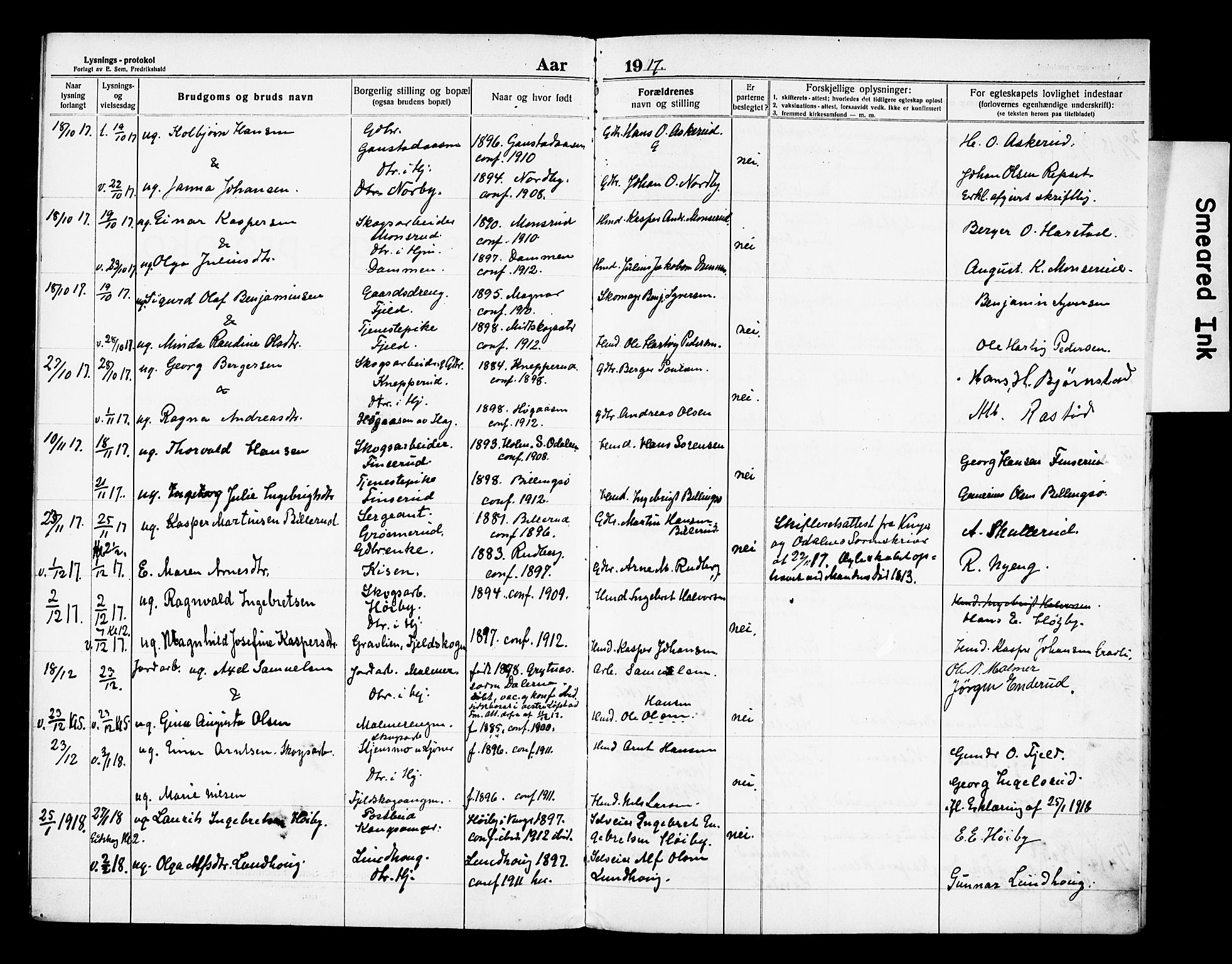 Eidskog prestekontor, SAH/PREST-026/I/Ie/L0001: Banns register no. 1, 1917-1918