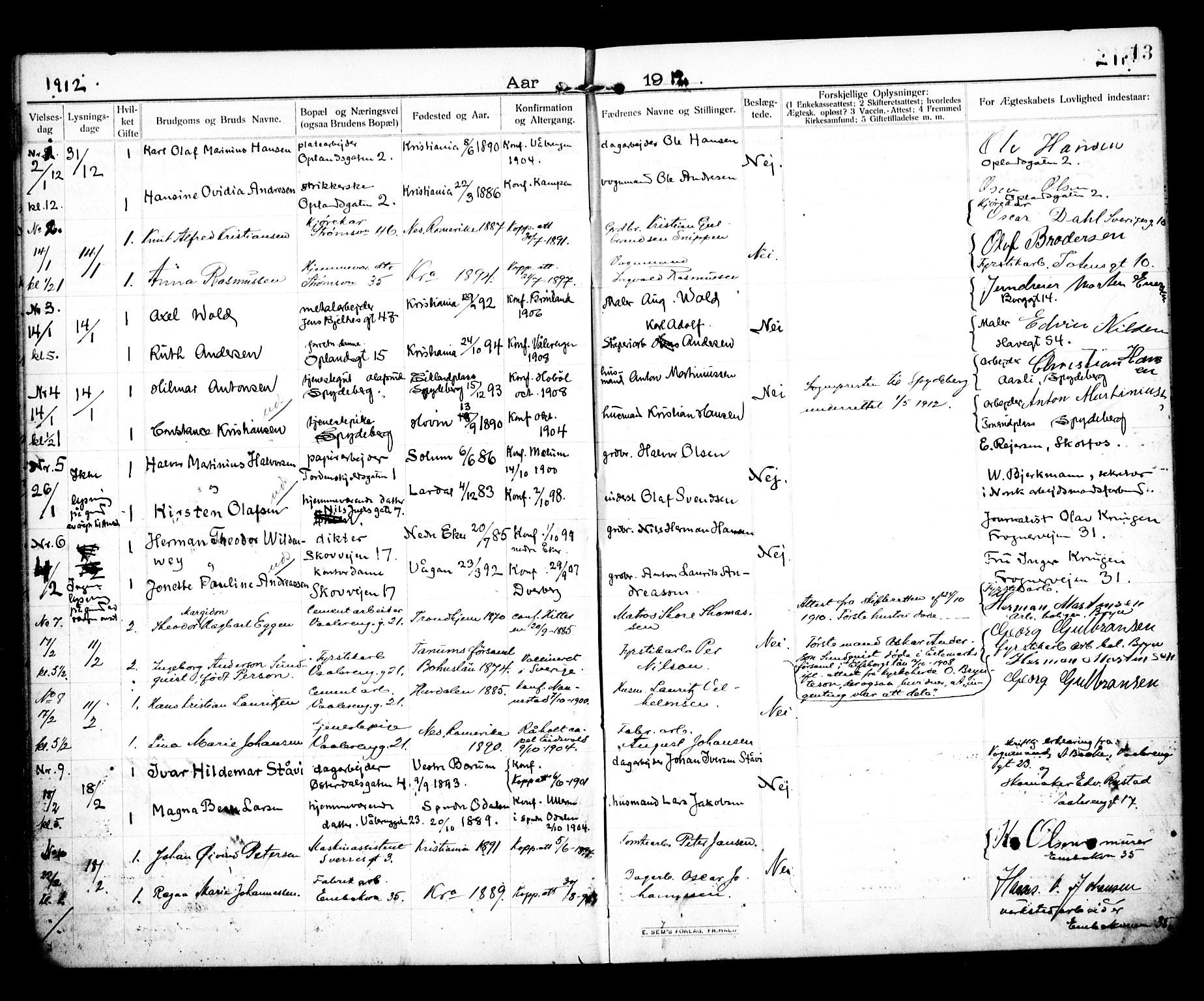 Vålerengen prestekontor Kirkebøker, SAO/A-10878/H/Ha/L0002: Banns register no. 2, 1910-1918, p. 13