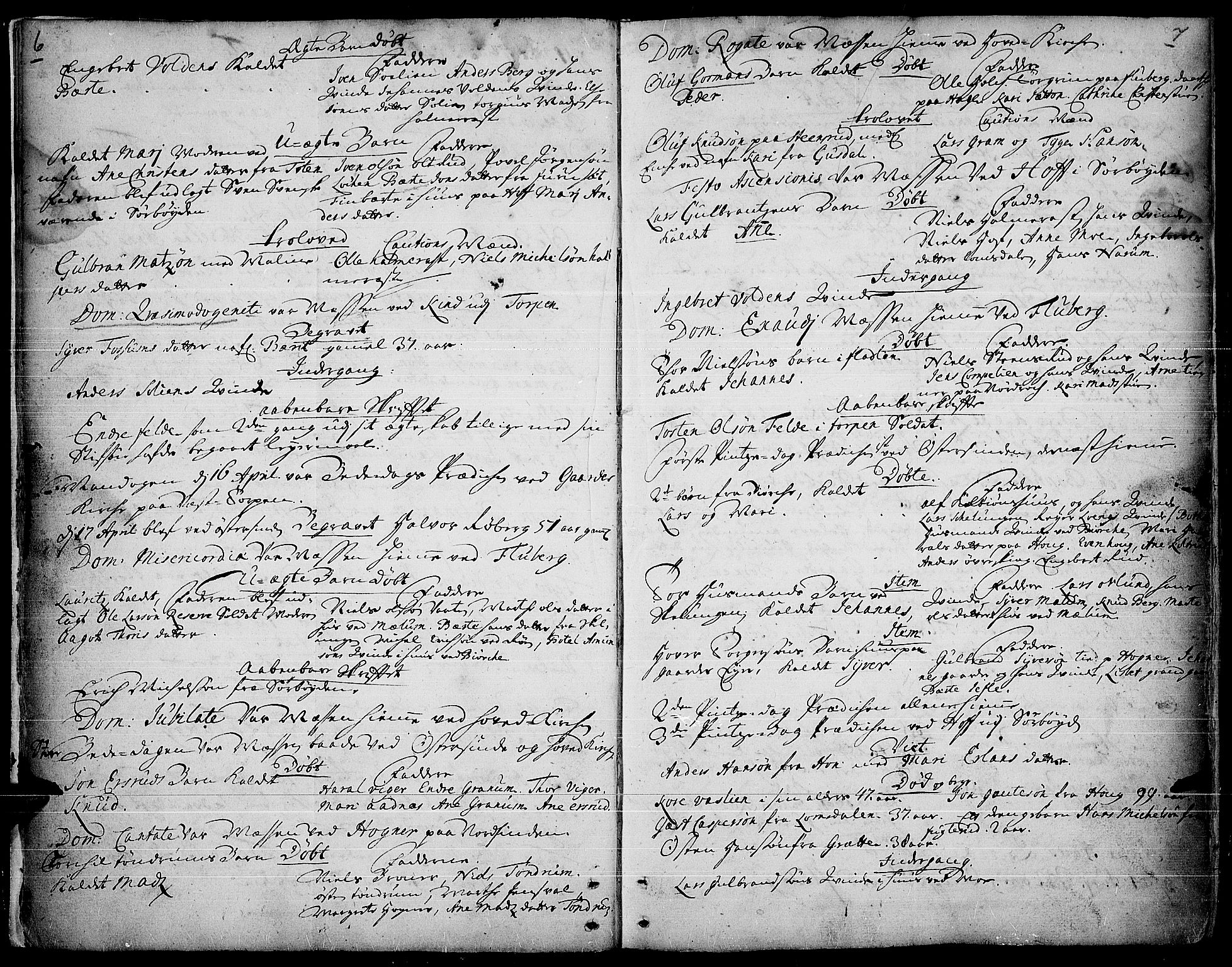 Land prestekontor, AV/SAH-PREST-120/H/Ha/Haa/L0001: Parish register (official) no. 1, 1708-1732, p. 6-7