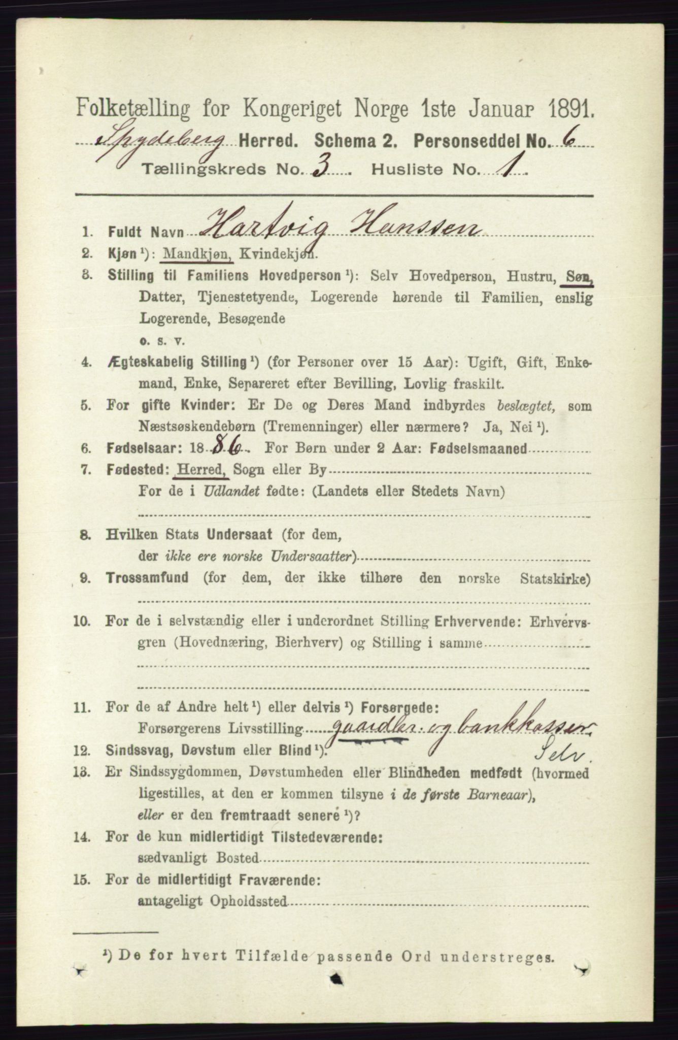 RA, 1891 census for 0123 Spydeberg, 1891, p. 1232