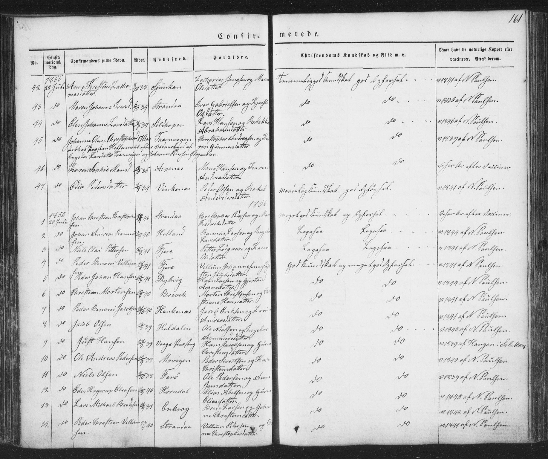 Ministerialprotokoller, klokkerbøker og fødselsregistre - Nordland, AV/SAT-A-1459/853/L0769: Parish register (official) no. 853A08, 1836-1856, p. 161