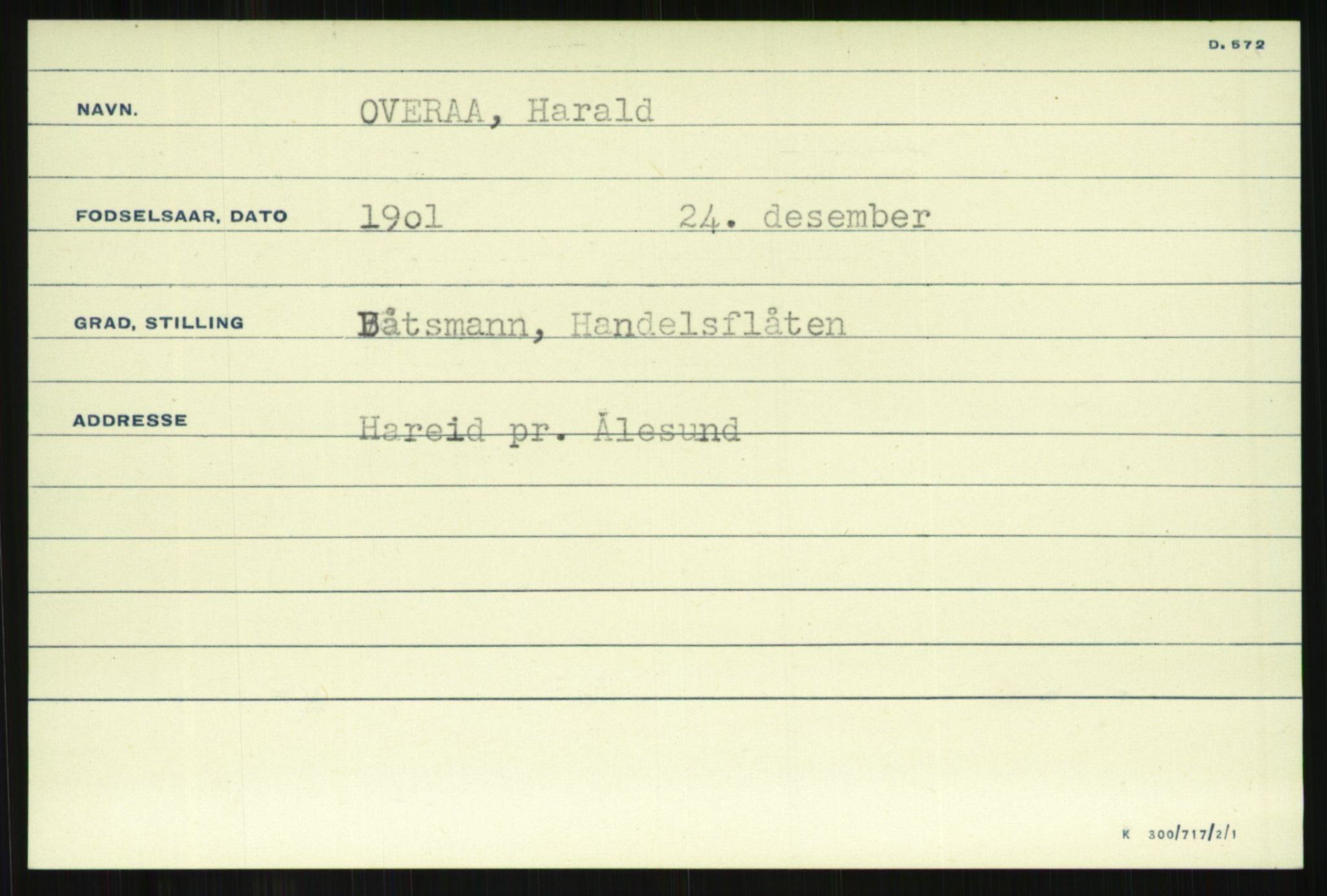 Direktoratet for sjømenn, AV/RA-S-3545/G/Gi/L0008: Alfabetisk ordnet kartotek over krigsdekorasjoner tildelt nordmenn under krigen, Odden - Staalstrøm, 1940-1945, p. 553