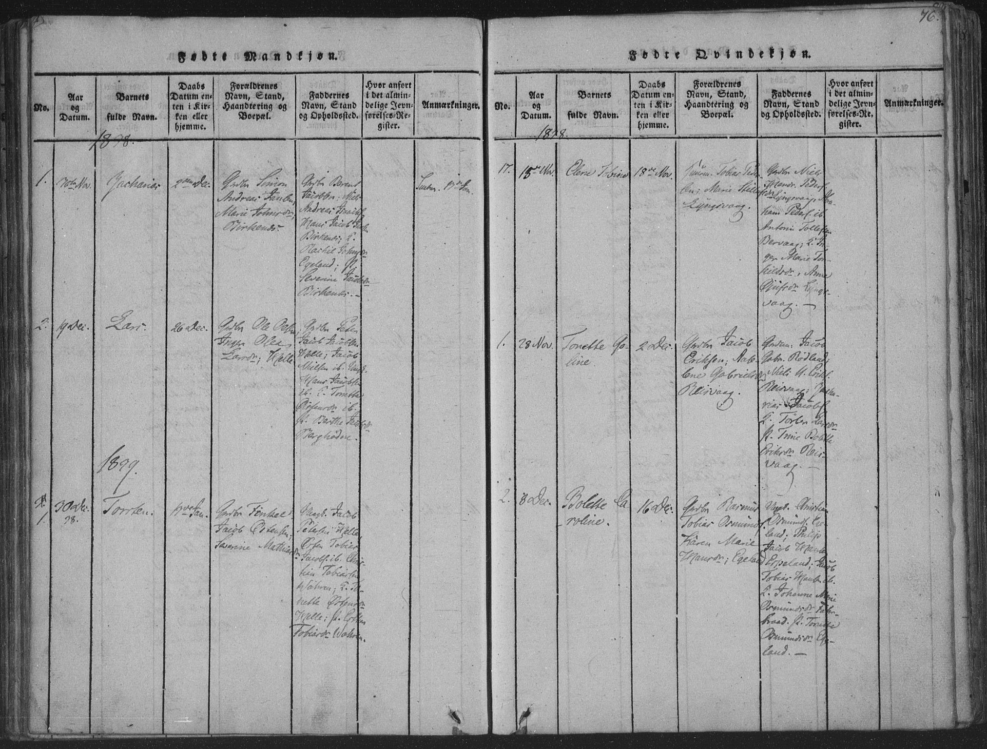Herad sokneprestkontor, SAK/1111-0018/F/Fa/Fab/L0002: Parish register (official) no. A 2, 1816-1844, p. 76