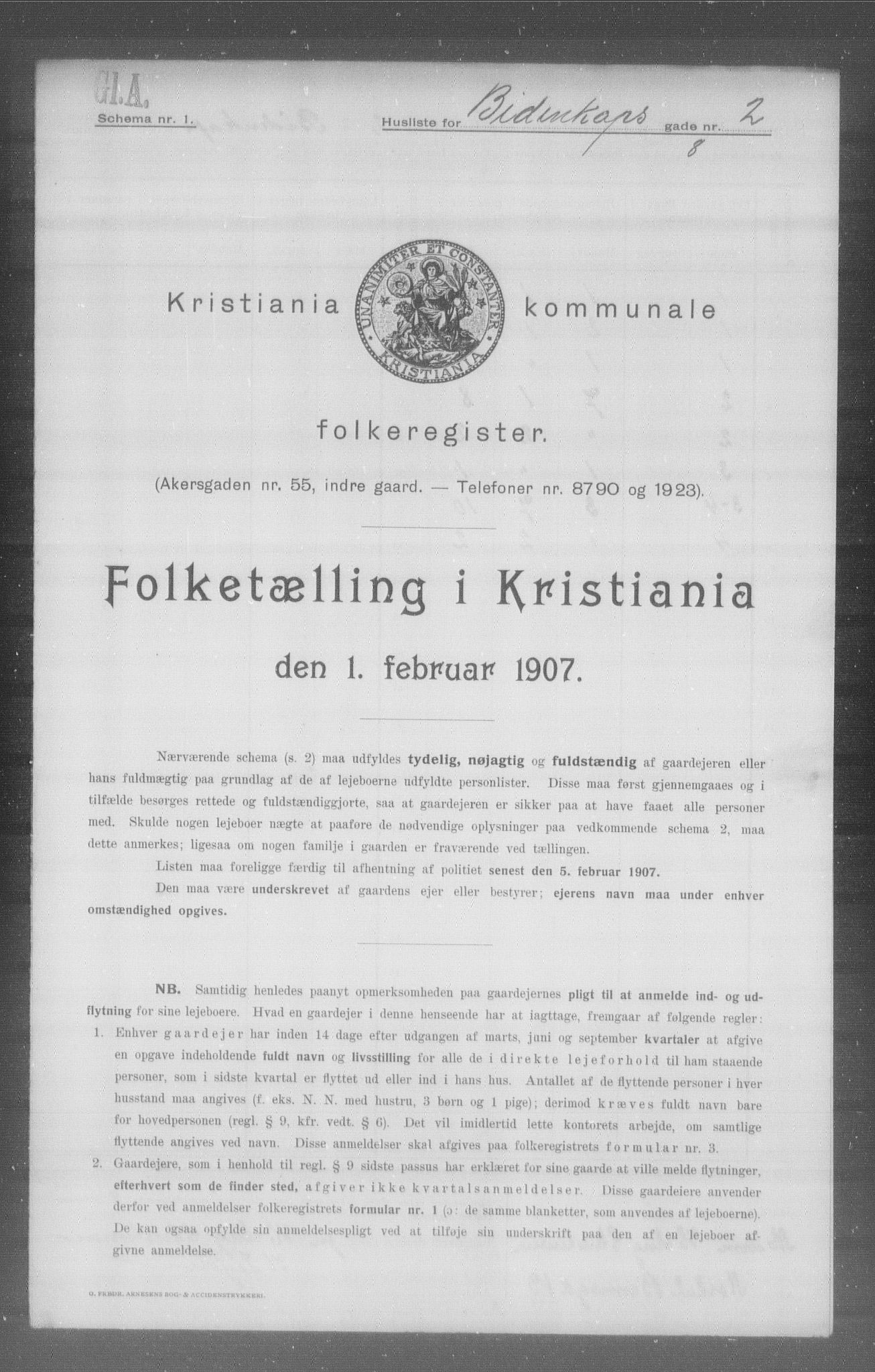 OBA, Municipal Census 1907 for Kristiania, 1907, p. 2569